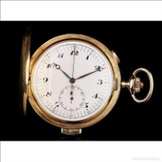 Relojes de bolsillo: BONITO RELOJ DE BOLSILLO ANTIGUO DE ORO DE 18K. SONERÍA A MINUTOS Y CRONÓMETRO. SUIZA, CIRCA 1900