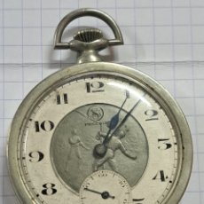 Relojes de bolsillo: RELOJ DE BOLSILLO EN PLATA CANTO TIPO MONEDA CON ESCENA DEPORTIVA FUNCIONA PERFECTO AÑOS 20