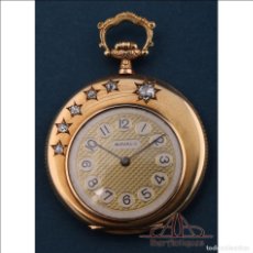 Relojes de bolsillo: ANTIGUO RELOJ DE BOLSILLO ULTRAFINO MOVADO. ORO DE 18K Y DIAMANTES. SUIZA, CIRCA 1930
