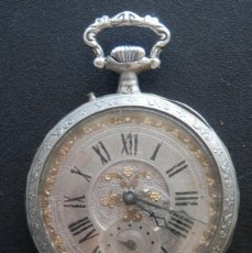 Relojes de bolsillo: RELOJ BOLSILLO DE PLATA GRABADA AL ÁCIDO, MUY BONITO, 47,8 MM PARA REPARAR, 73 GRAMOS