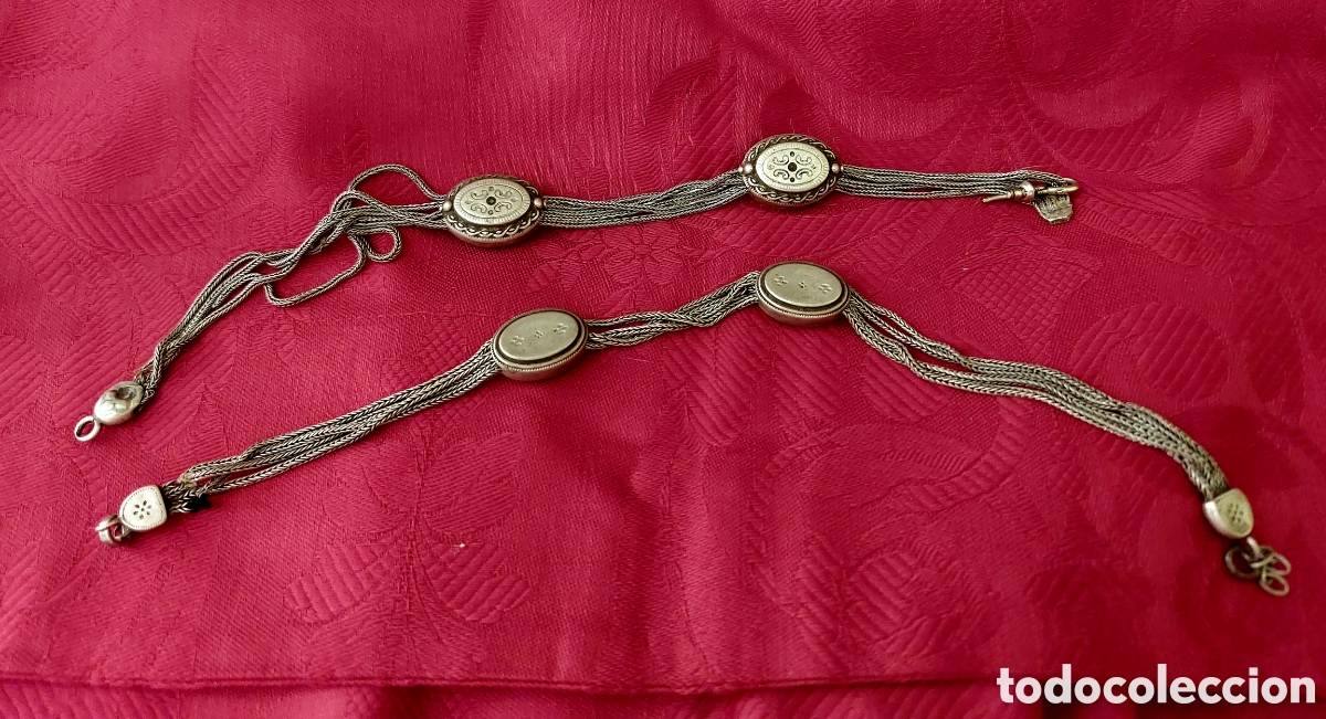 Relojes de bolsillo: DOS ANTIGUAS LEONTINAS DE PLATA - Foto 2