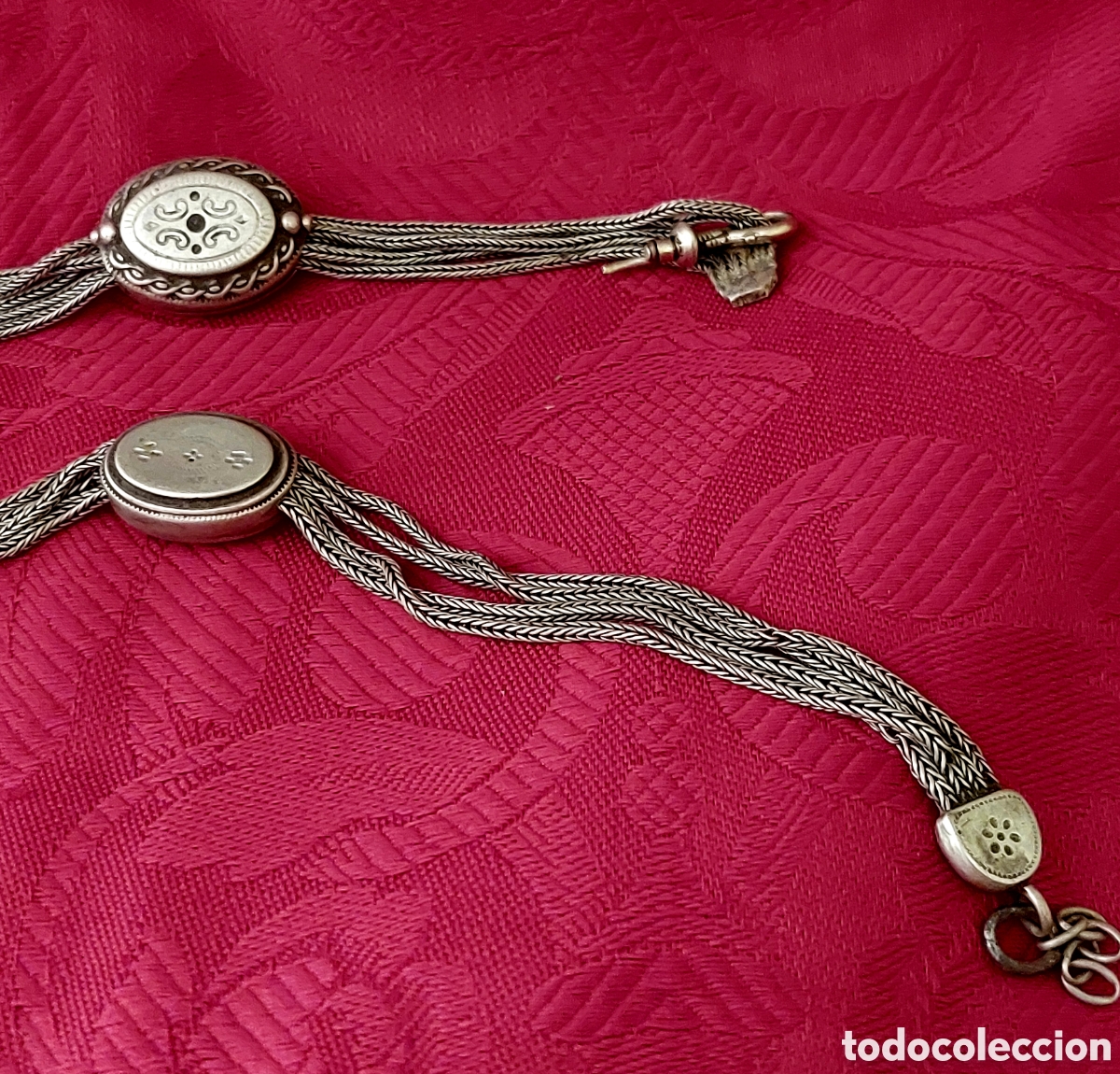 Relojes de bolsillo: DOS ANTIGUAS LEONTINAS DE PLATA - Foto 4