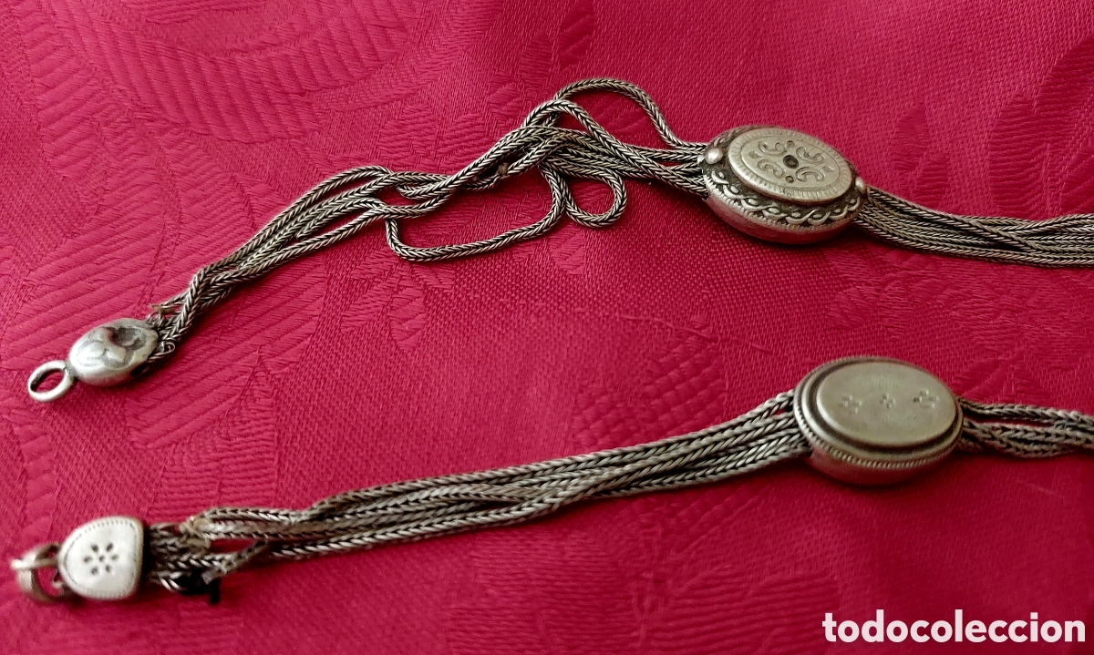 Relojes de bolsillo: DOS ANTIGUAS LEONTINAS DE PLATA - Foto 8