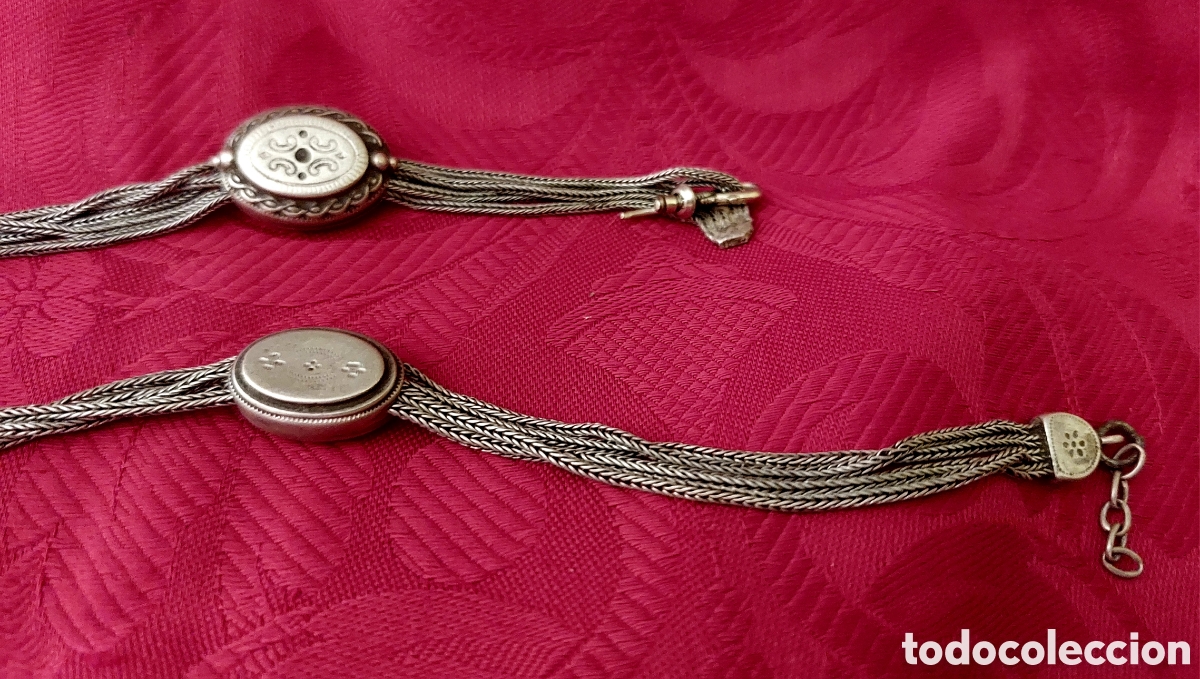 Relojes de bolsillo: DOS ANTIGUAS LEONTINAS DE PLATA - Foto 9