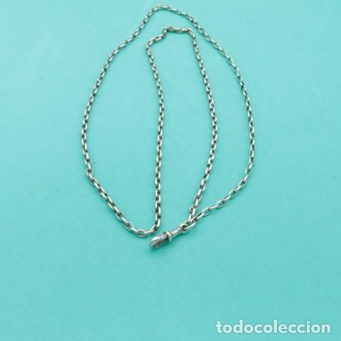 Relojes de bolsillo: Cadena antigua de plata baja con cierre tipo dog clip &ndash; 35 cm