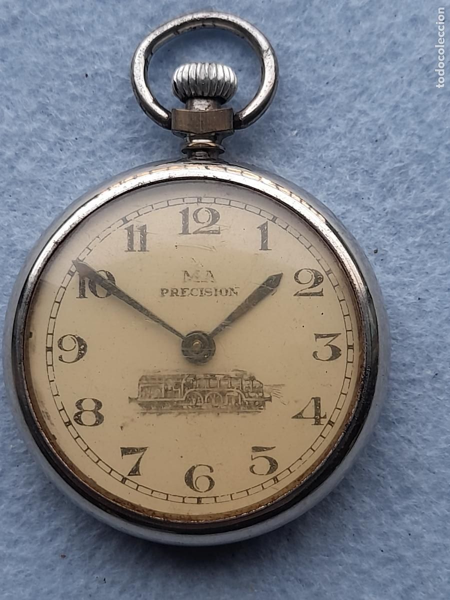 Relojes de bolsillo: Reloj de bolsillo Marca M.A. Precision. Ferrocarril. - Foto 7