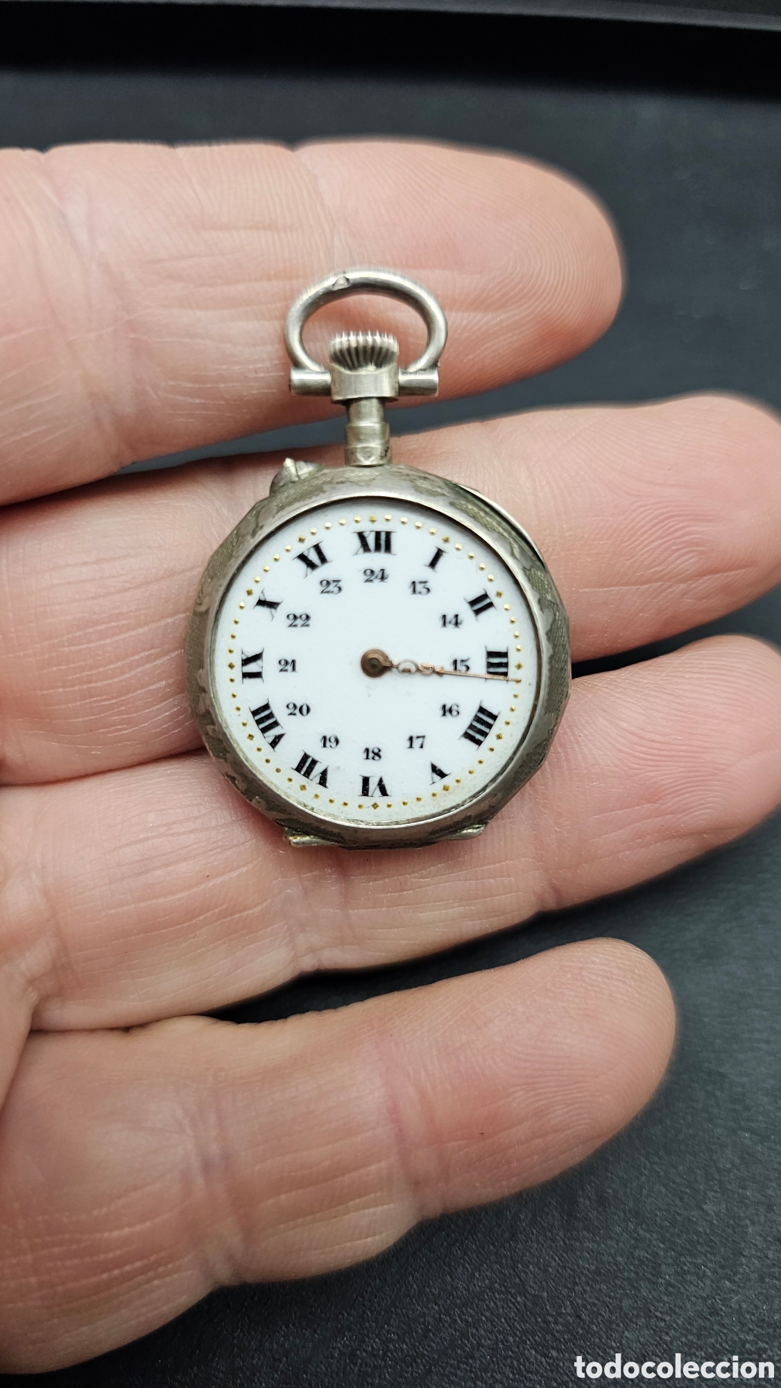 Relojes de bolsillo: Antiguo reloj de bolsillo a cuerda de plata de ley