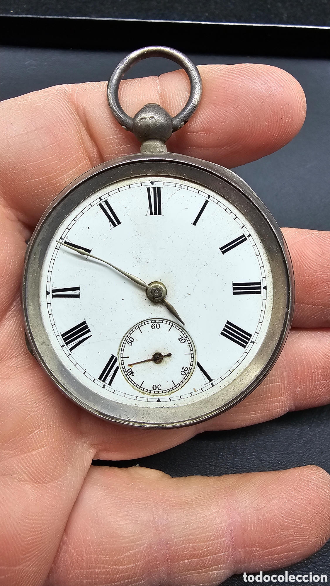 Relojes de bolsillo: Antiguo reloj victoriano de plata de ley contrastada con mecanismo Fusee