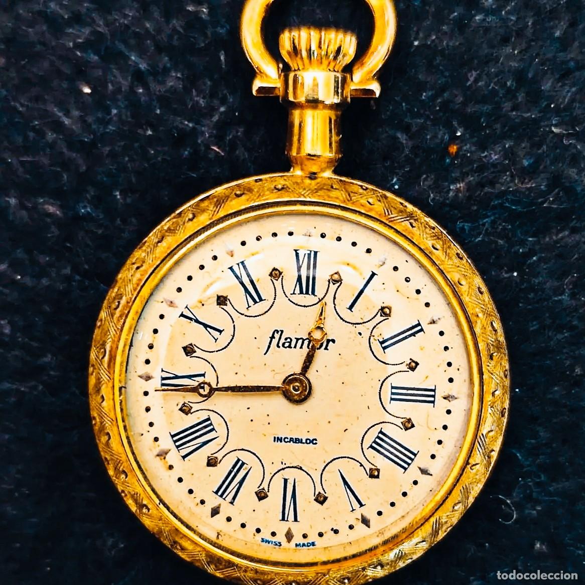 Relojes de bolsillo: RELOJ MECANICO DE BOLSILLO CARGA MANUAL MARCA FLAMOR. ALPACA DORADA. FRANCIA