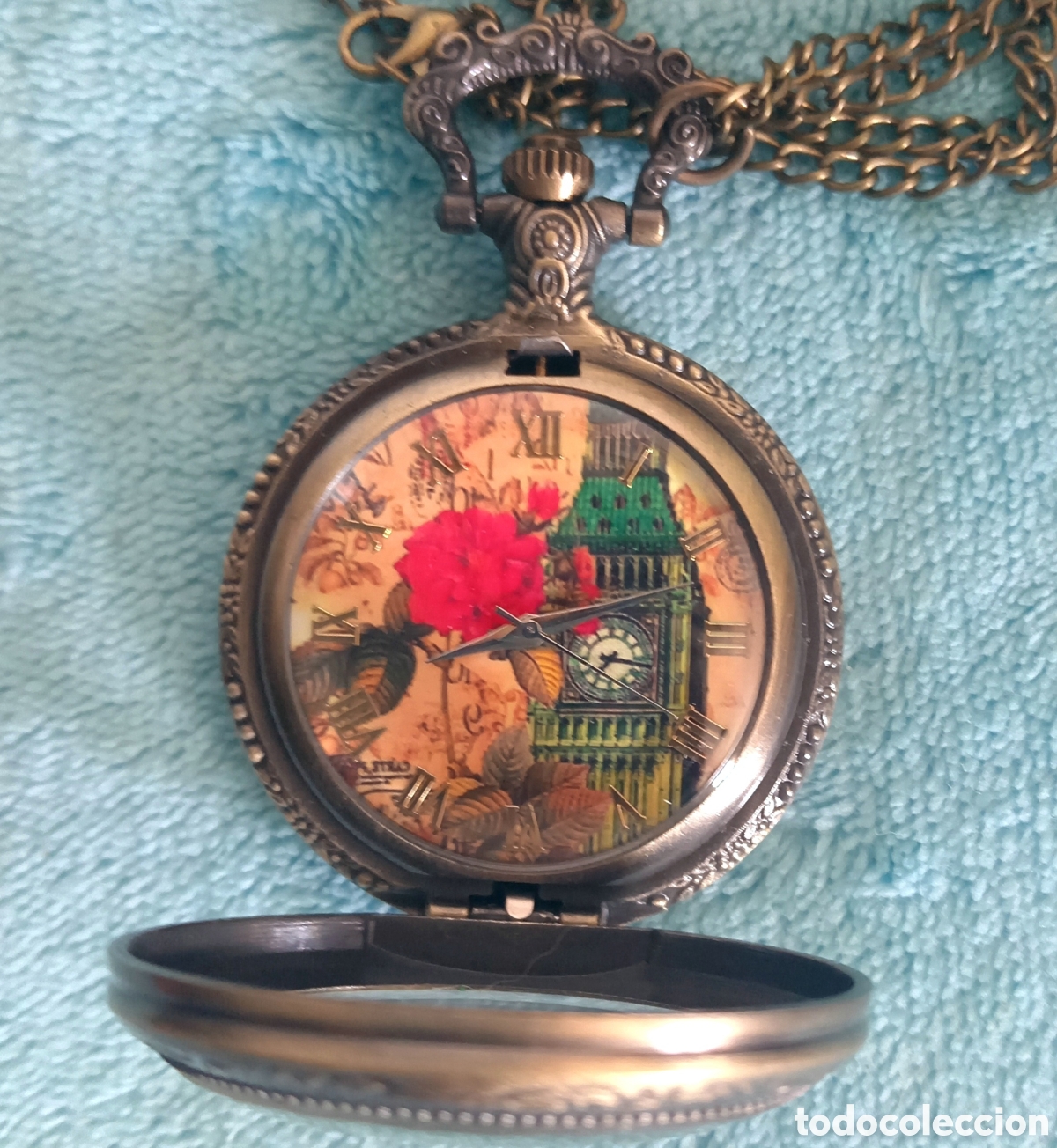 Relojes de bolsillo: Original reloj de bolsillo de carga manual color oro viejo estilo retro con tapa transparente 4,5cm