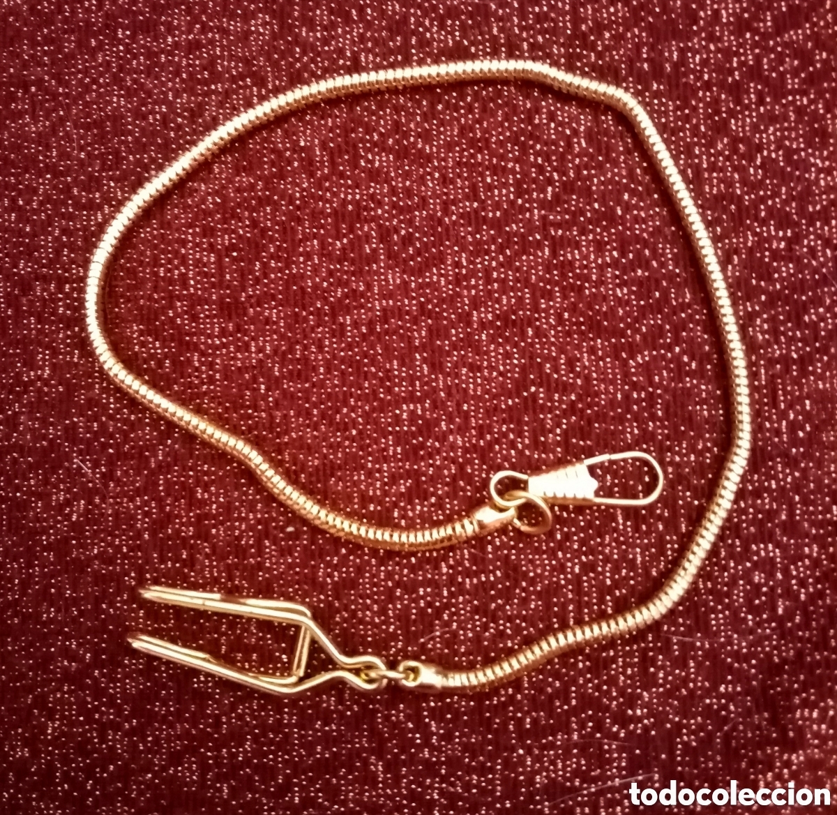 Relojes de bolsillo: Original Cadena para reloj de bolsillo, leontina redonda color oro, dorada . 37cm. Muy bonita