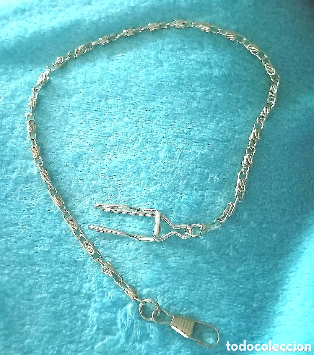 Relojes de bolsillo: Original Leontina, cadena de reloj de bolsillo plateada de doble eslab&oacute;n (estrecha) redonda 37cm apr