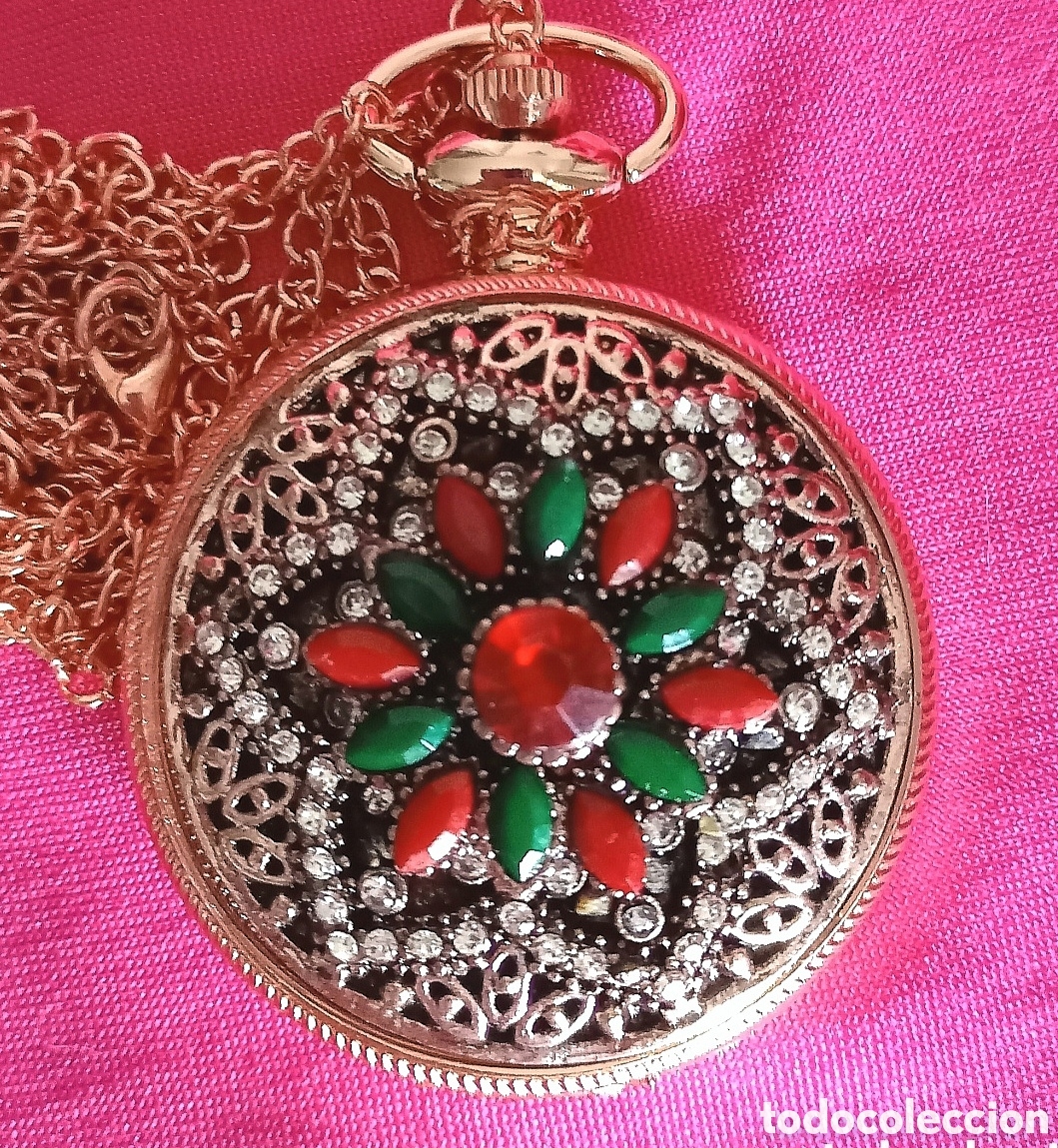 Relojes de bolsillo: Original reloj de bolsillo de carga manual color oro rosa estrella con incrustaciones brillantes de