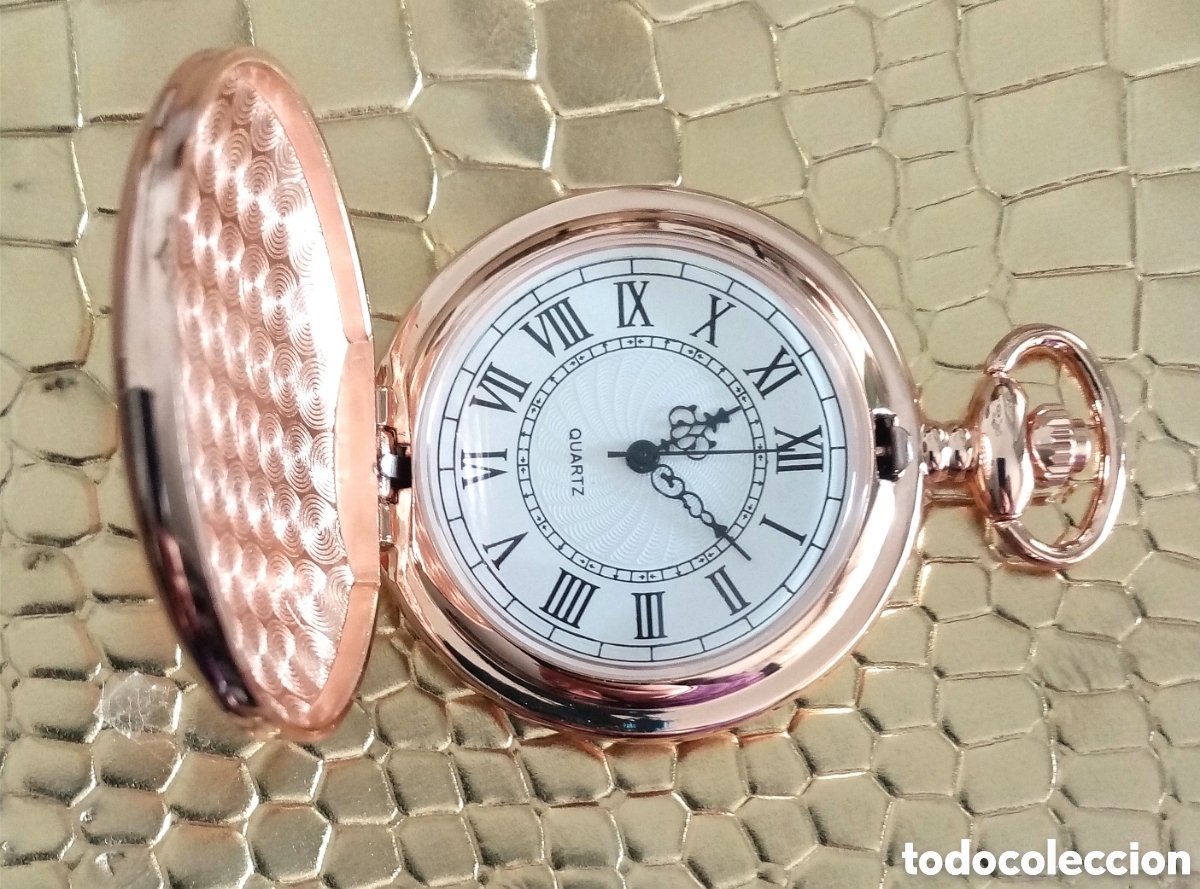 Montres de poche: Original reloj de bolsillo de carga manual color oro rosa, cobre. Con brillo espejo 4,5cm di&aacute;m. Tapa