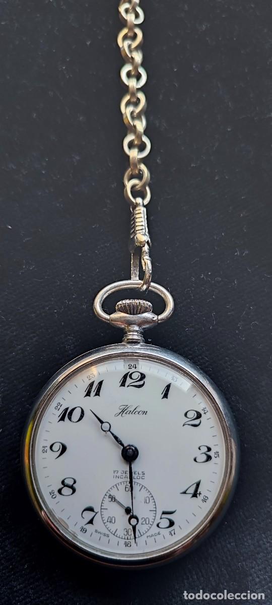Relojes de bolsillo: Antiguo reloj suizo Halc&oacute;n con su leontina antigua funcionando