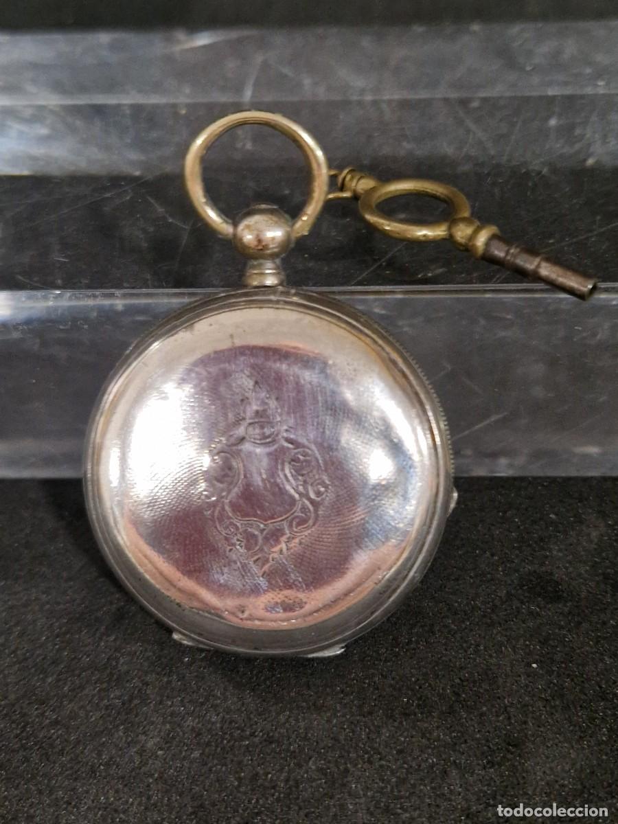 Relojes de bolsillo: Reloj de bolsillo de plata funciona con su llave. - Foto 7