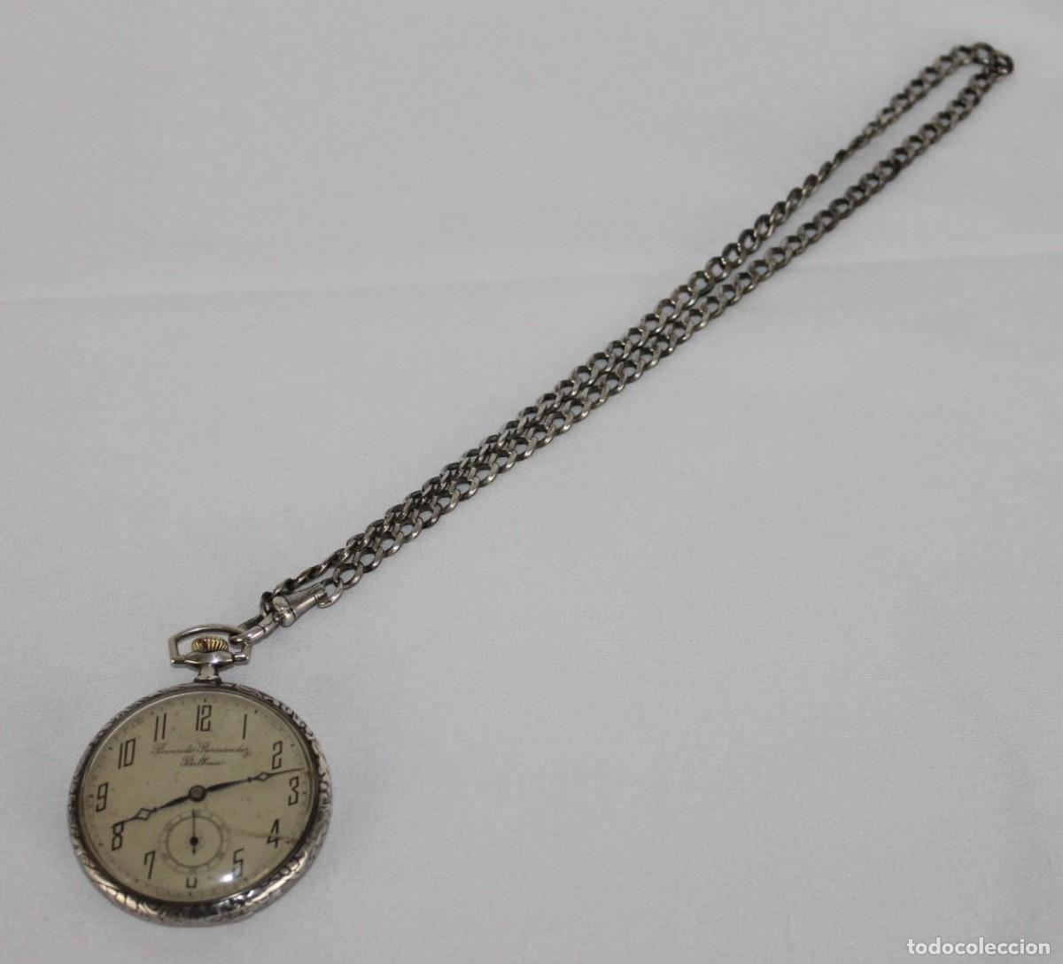 Relojes de bolsillo: Reloj de bolsillo en plata con cadena. Facundo Fern&aacute;ndez Bilbao. Grand Prix