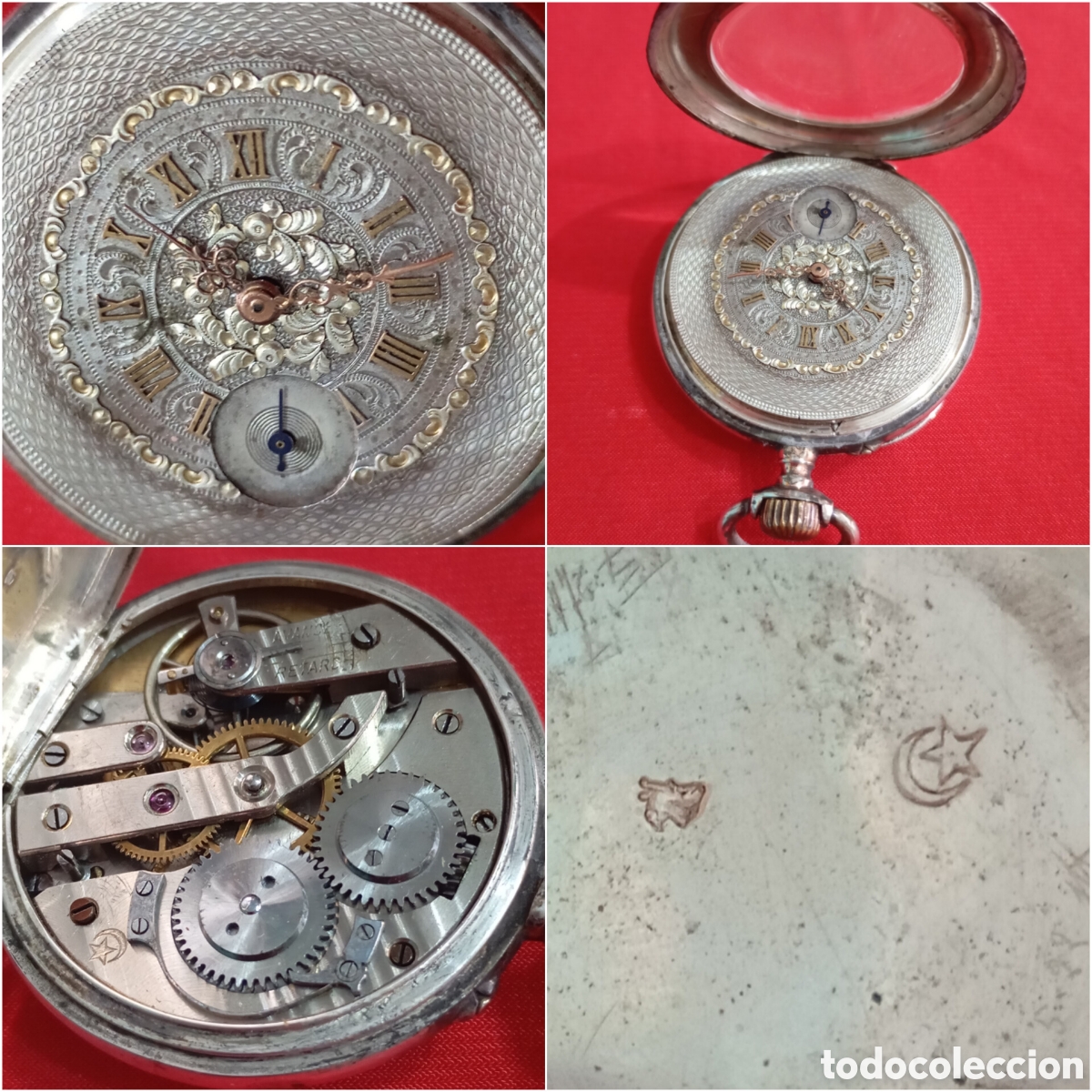 Relojes de bolsillo: Reloj Suizo Otomano plata 800 siglo XIX contraste urogallo luna estrella antiguo de bolsillo Turco