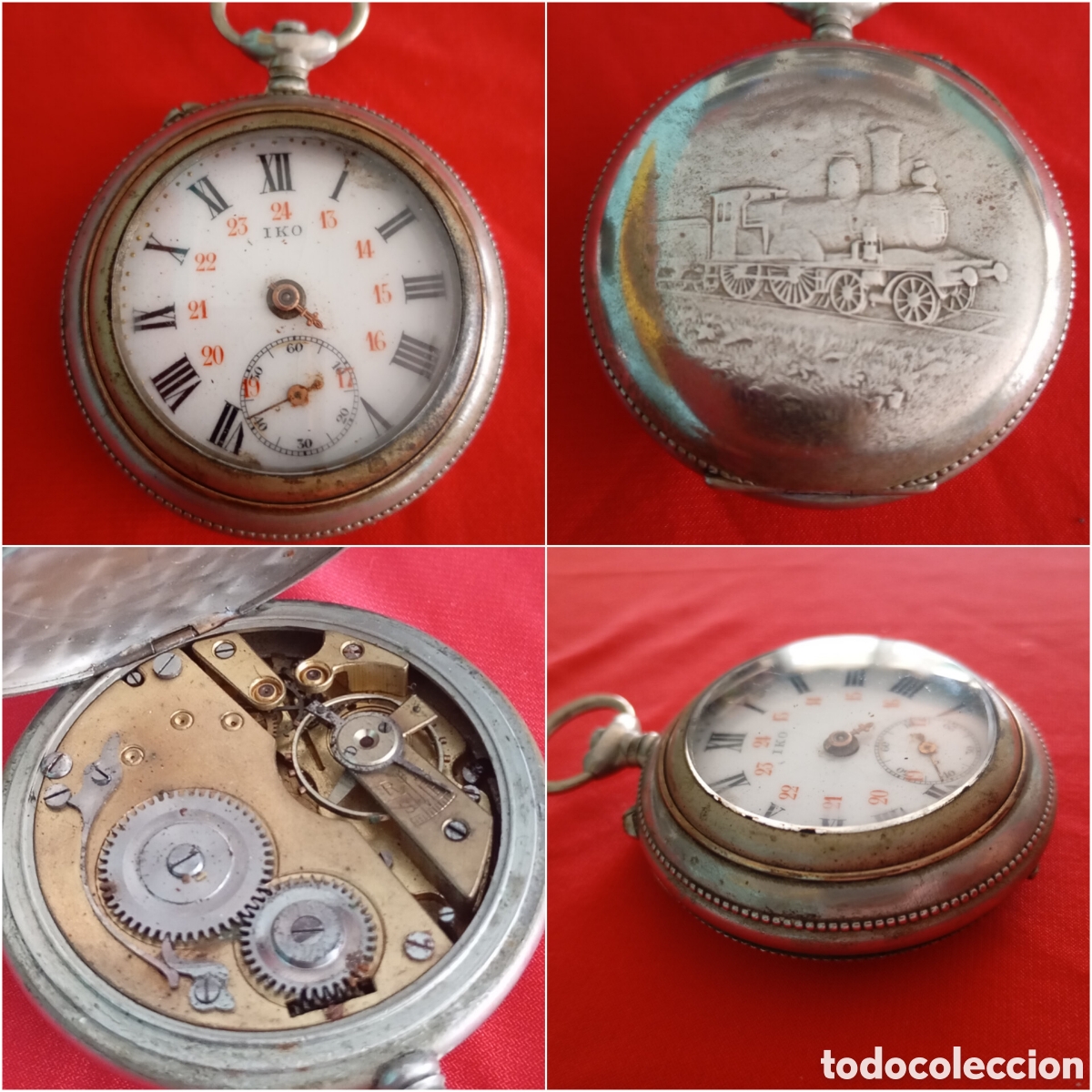 Relojes de bolsillo: 1910 Reloj Suizo IKO Ferrocarril Locomotora 53mm 101gr Para piezas antiguo bolsillo