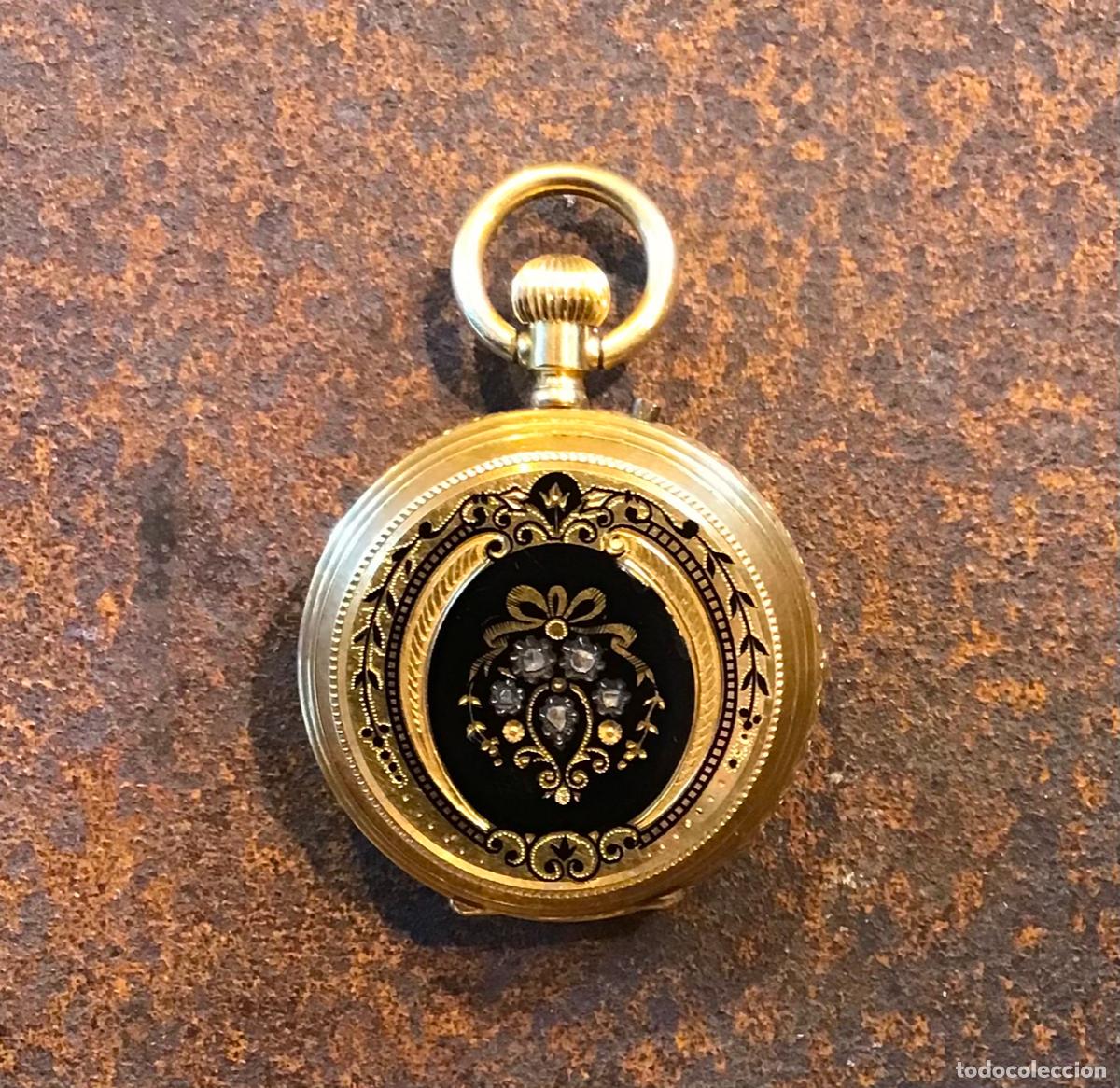 Relojes de bolsillo: RELOJ SABONETA EN ORO, ESMALTE Y DIAMANTES S.XIX