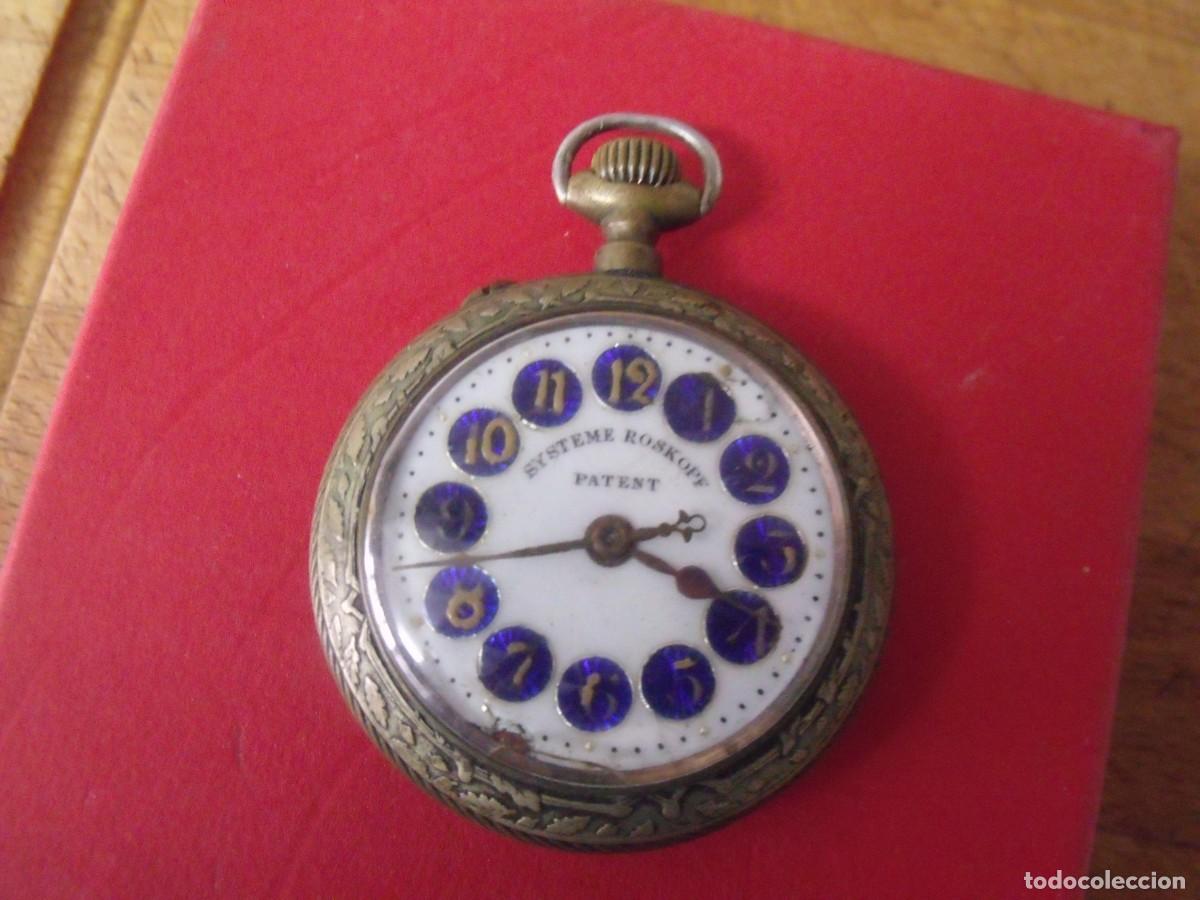 Relojes de bolsillo: ANTIGUO RELOJ BOLSILLO METAL DORADO-ROSKOFF SUIZA- A&Ntilde;O 1900-LOTE 259-95 FUNCIONA