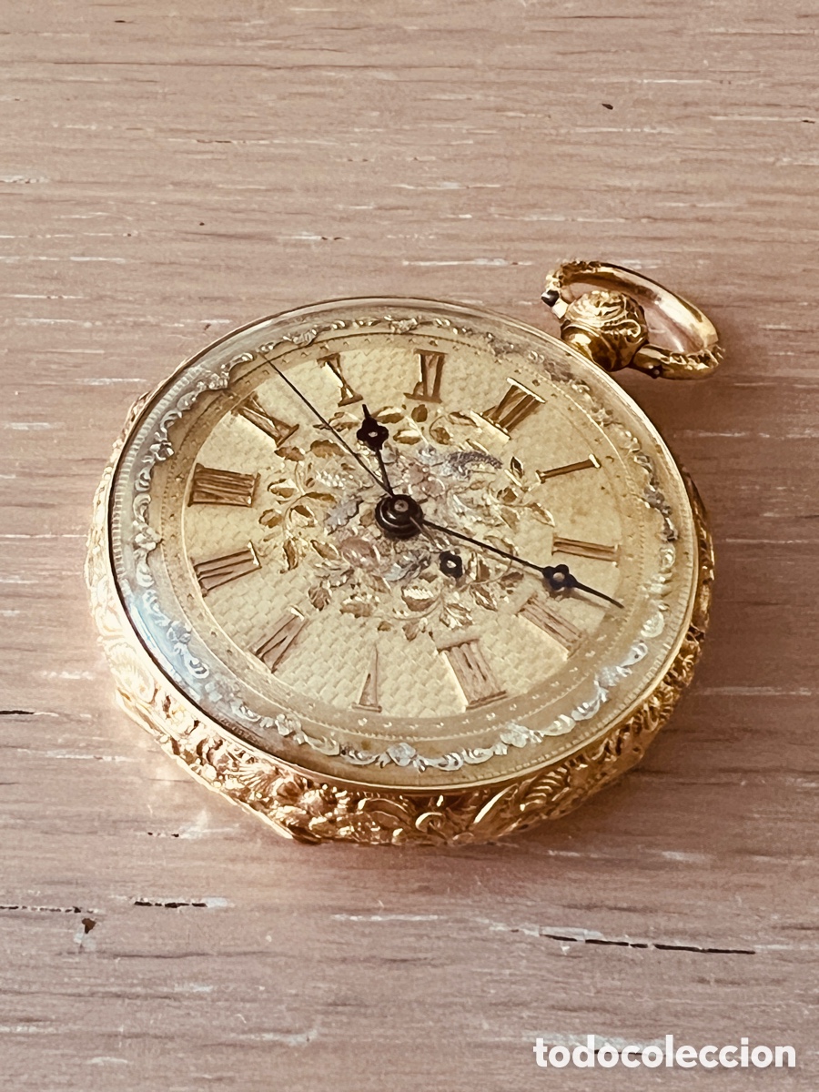 Relojes de bolsillo: Reloj duplex en oro de 18k