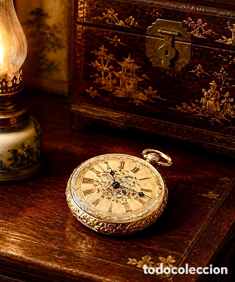 Relojes de bolsillo: Reloj duplex en oro de 18k