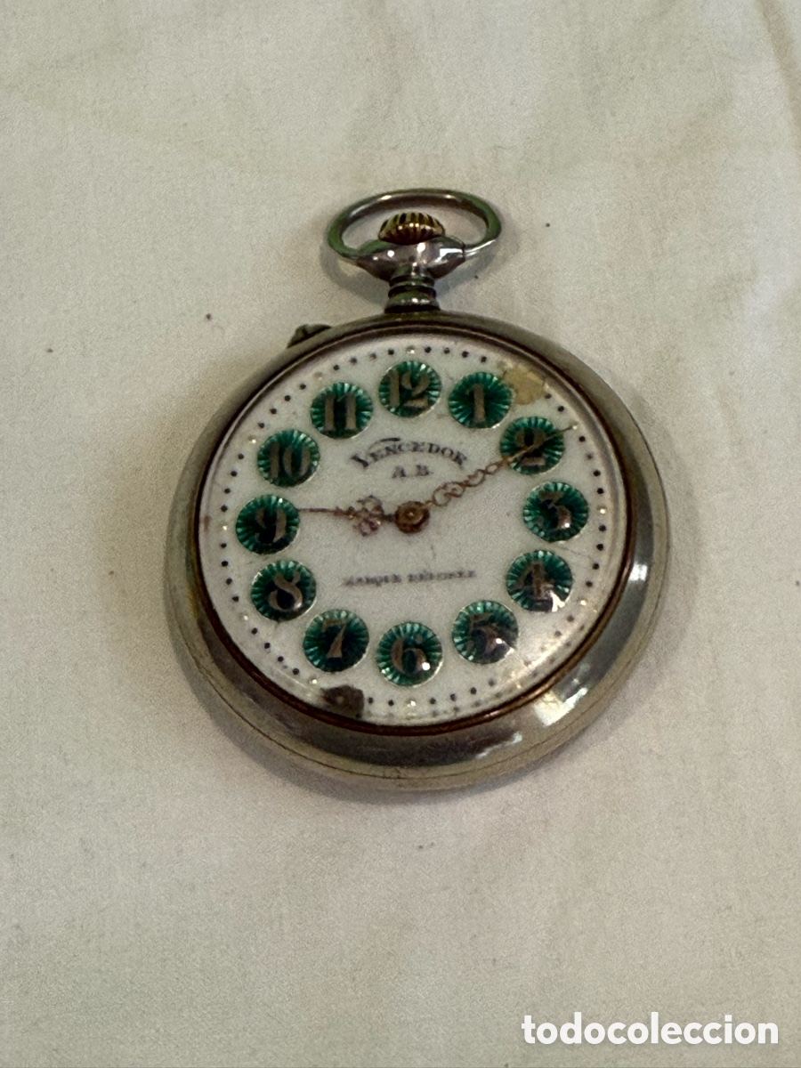 Relojes de bolsillo: Reloj de bolsillo antiguo Vencedor A.B Brevet funcionando maquinaria vista siglo XIX
