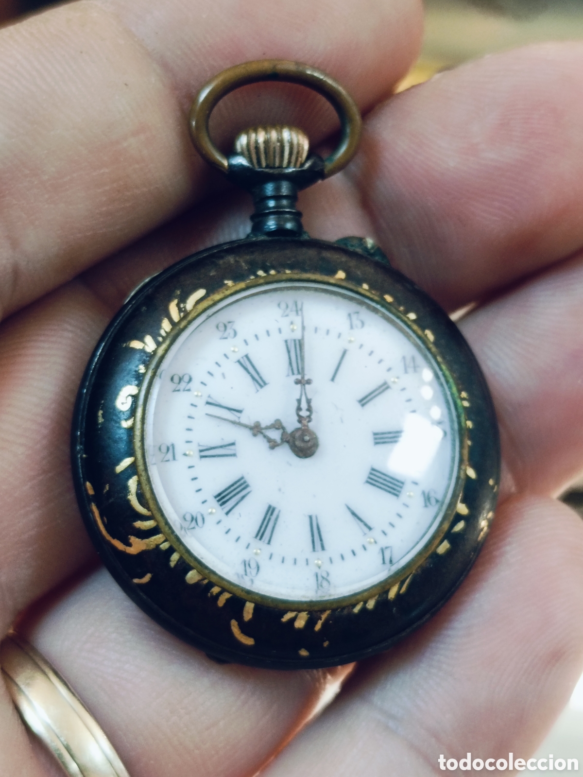 Relojes de bolsillo: ELEGANTE RELOJ DE DAMA. ACERO PAVONADO Y INCRUSTACIONES DE ORO. PARA REPARAR