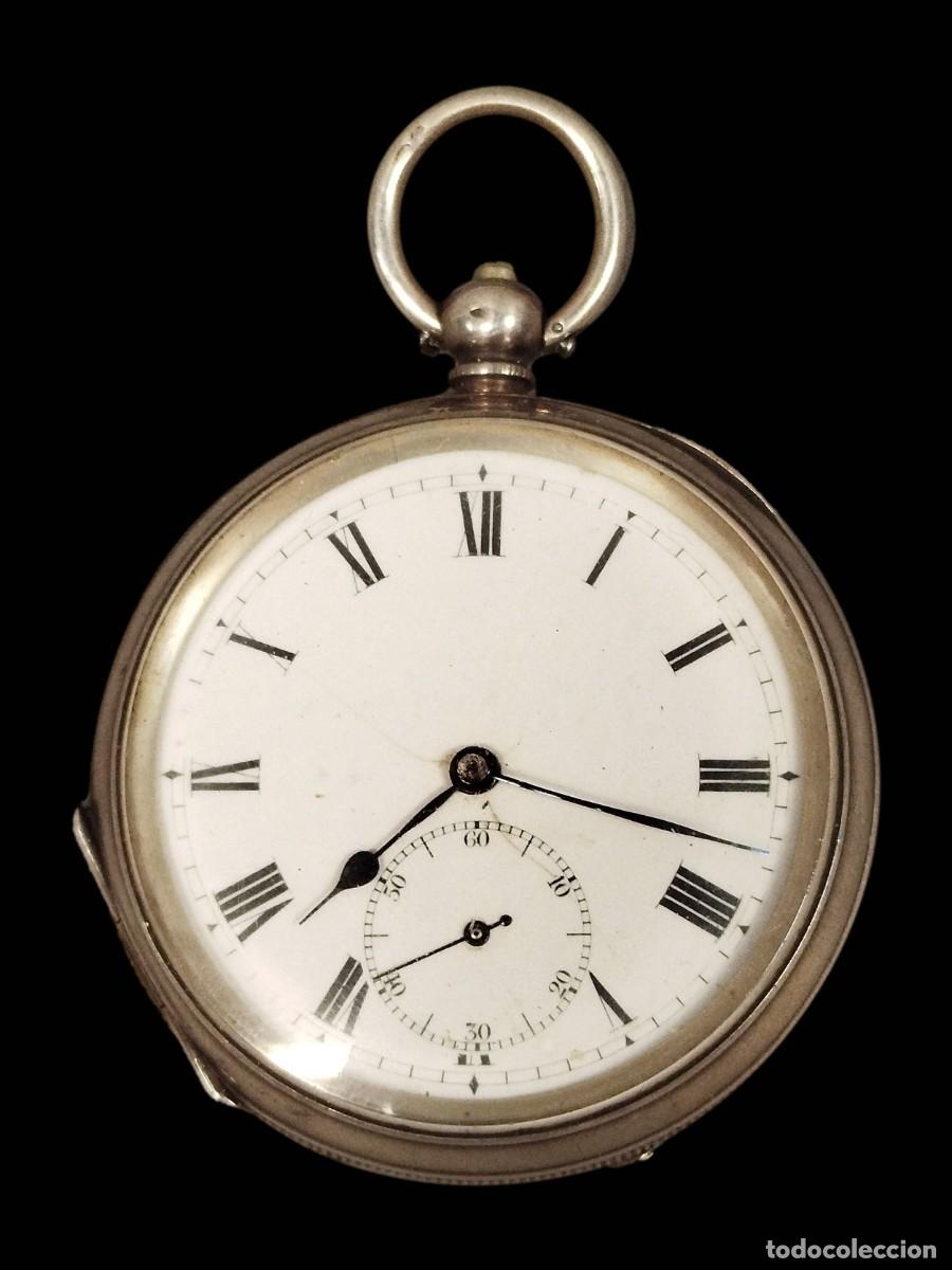 Relojes de bolsillo: RELOJ DE BOLSILLO INGL&Eacute;S FIRMADO DF&C PLATA ESTERLINA