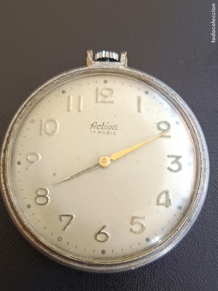 Relojes de bolsillo: RELOJ DE BOLSILLO MARCA ACTION, 17 RUBIS, DOBLE TAPA FUNCIONANDO.