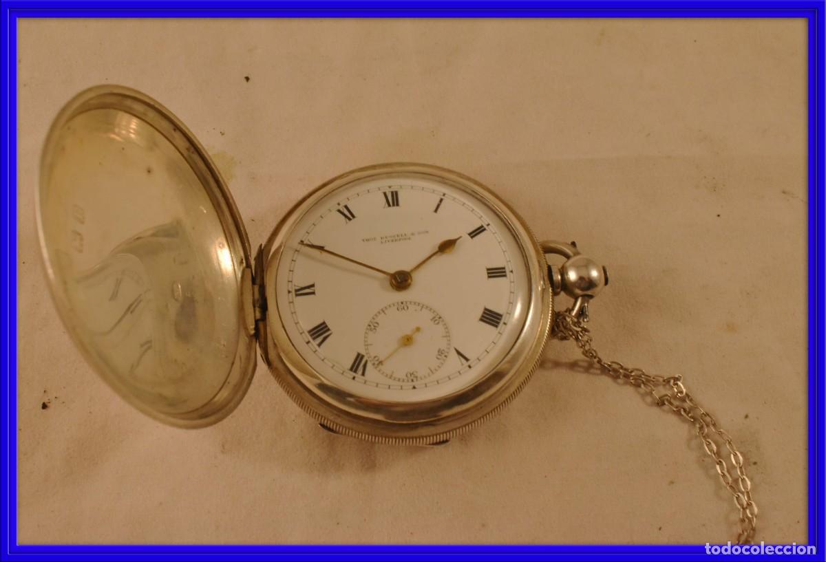 Relojes de bolsillo: Magn&iacute;fico reloj de bolsillo de plata RUSSELL AND SON de Liverpool funcionando