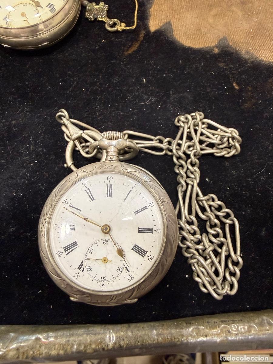 Relojes de bolsillo: Bonito reloj de bolsillo, plata, funcionando