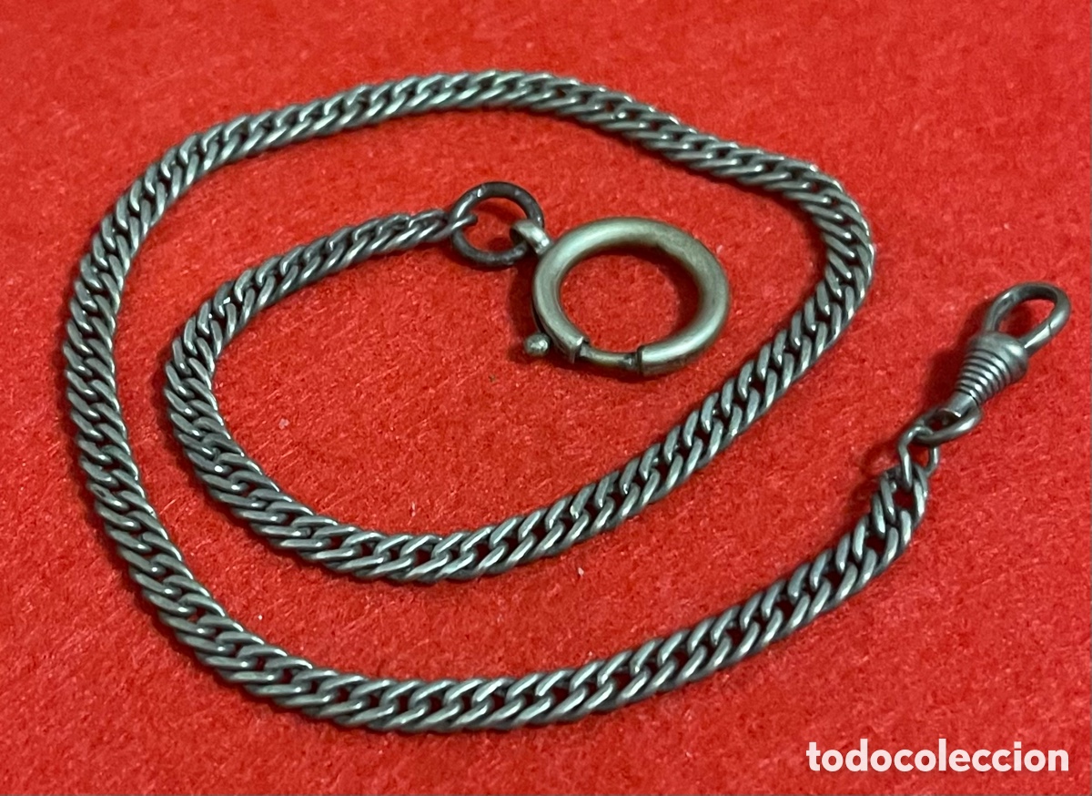 Relojes de bolsillo: Antigua leontina para Reloj De Bolsillo, en plata de ley.