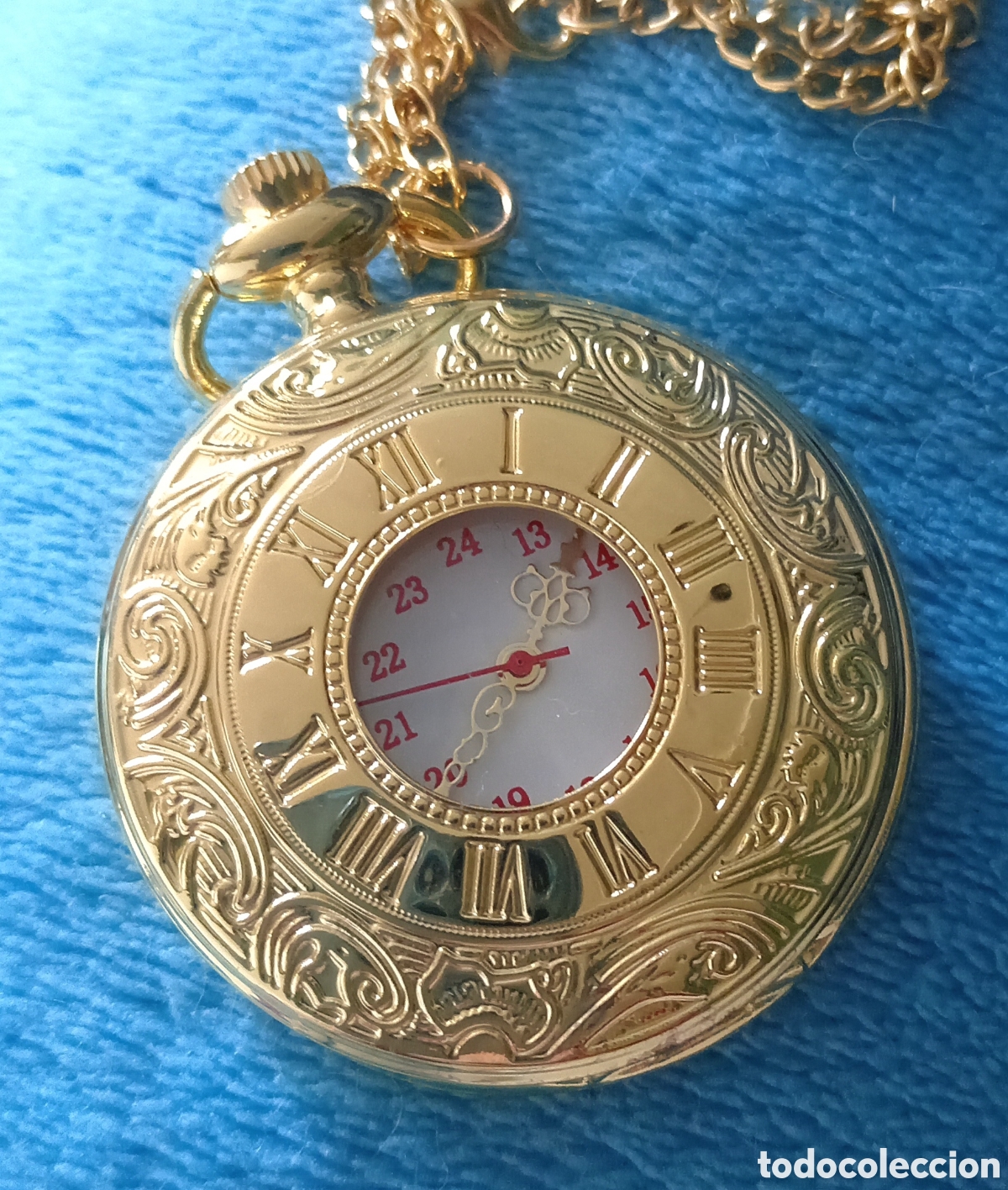 Montres de poche: Original reloj de bolsillo de carga manual dorado con tapa y cadena. 4,5cm di&aacute;m. Muy bonito