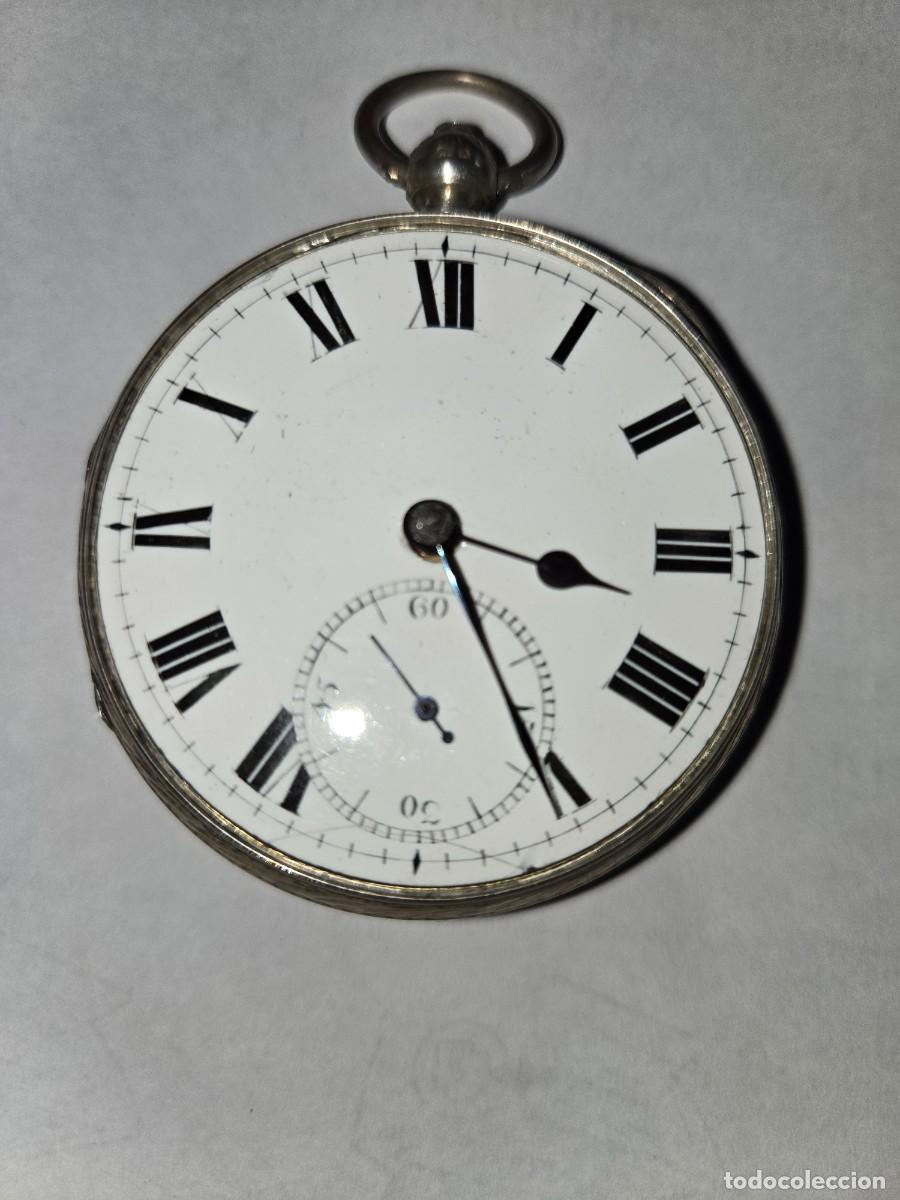 Relojes de bolsillo: GRAN RELOJ INGL&Eacute;S SEMICATALINO PLATA CON CONTRASTES