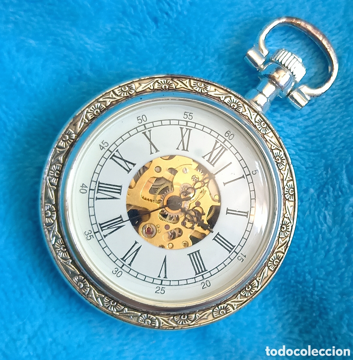 Relojes de bolsillo: Original reloj de bolsillo mec&aacute;nico, de cuerda, plateado. 4,8cm di&aacute;m. Muy bonito