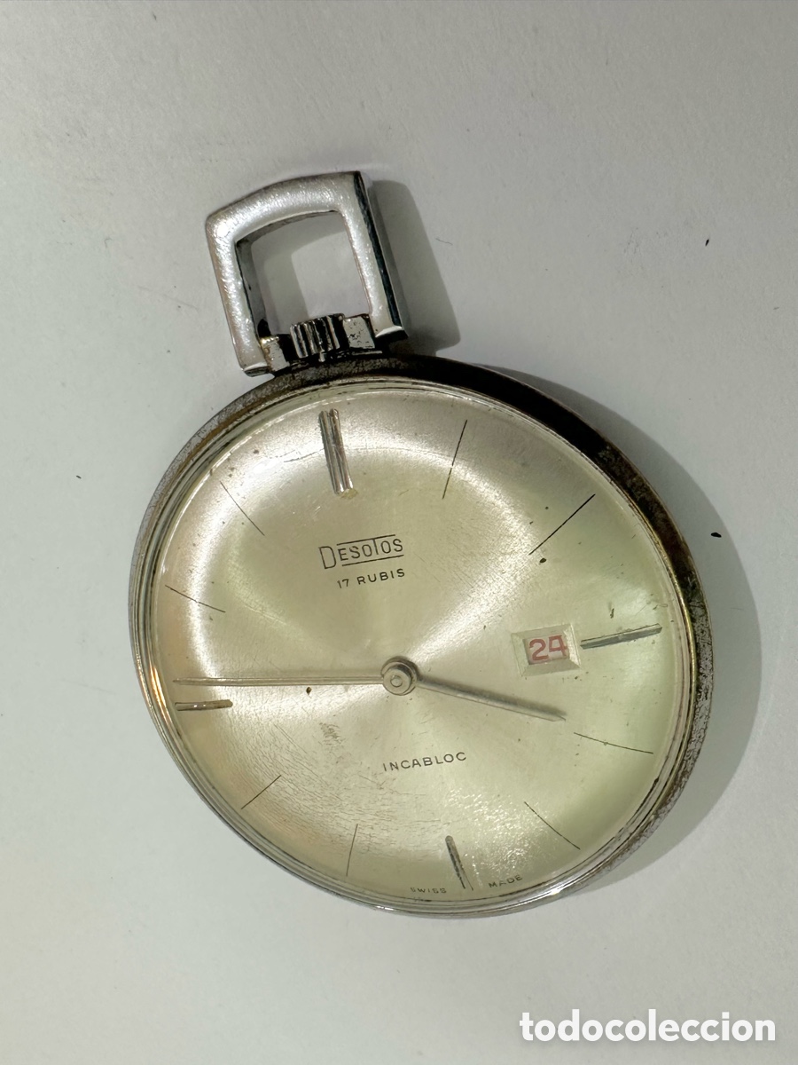 Relojes de bolsillo: Antiguo Reloj DESOTOS De Bolsillo Con D&iacute;a Incabloc De Cuerda SWISS VINTAGE