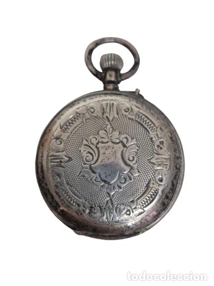 Montres de poche: Reloj de Bolsillo - Plata de Ley con Contrastes - Funciona - S.XIX - Remontoir, Cilindre 10 Rubis