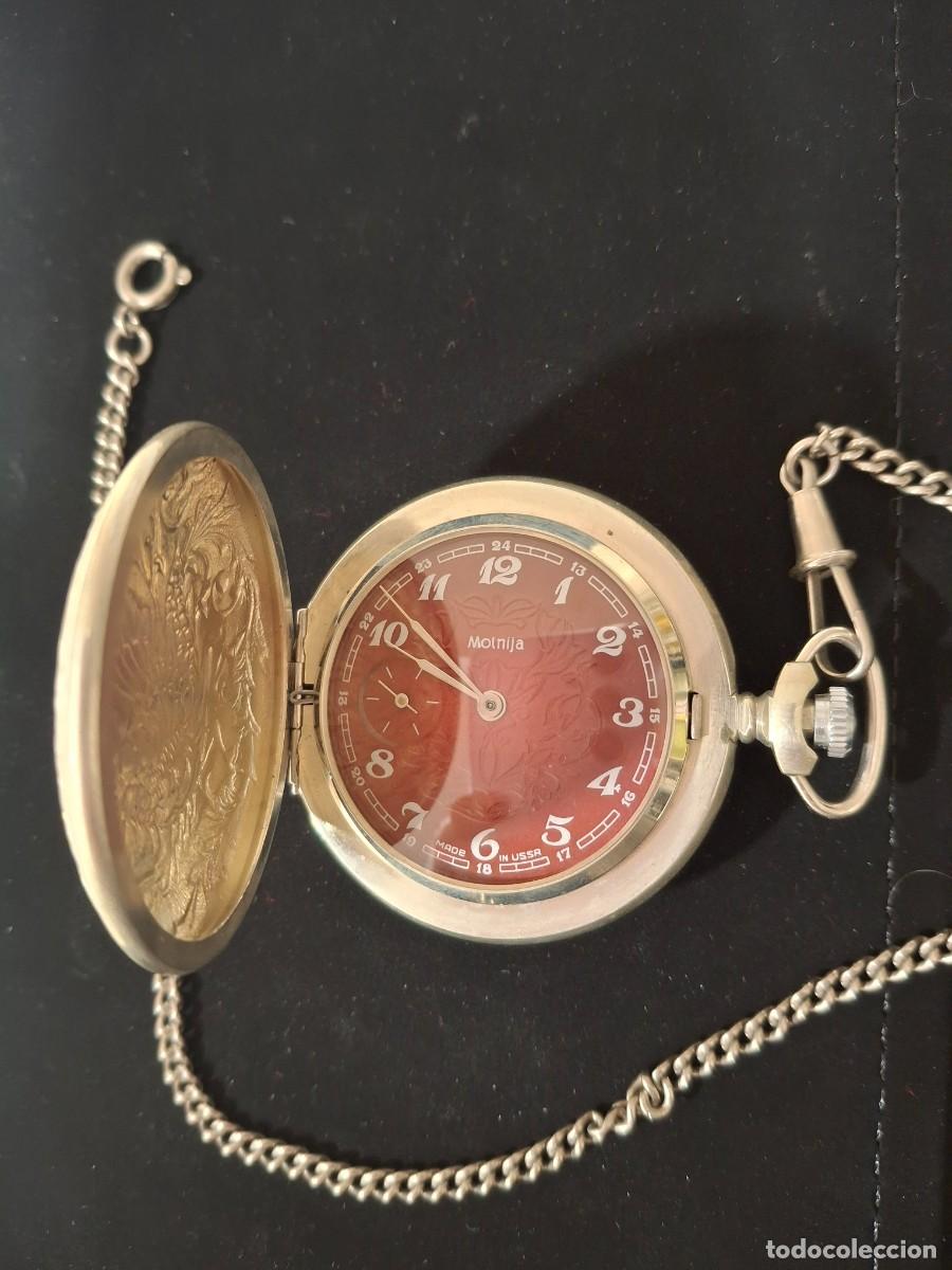 Taschenuhren: Reloj bolsillo cuerda URSS Molnija 18 rub&iacute;es - Tapa y leontina - Funciona