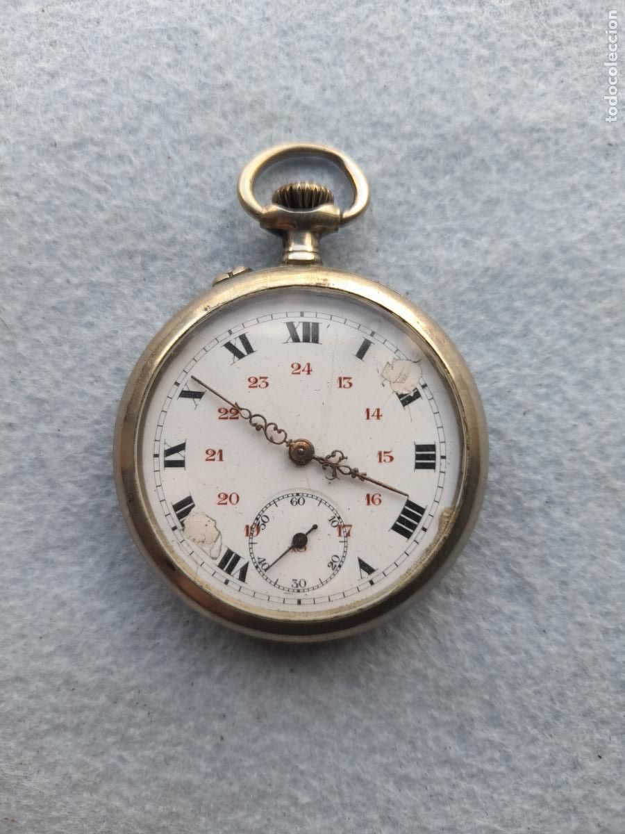 Taschenuhren: Reloj de bolsillo antiguo con Caja de metal decorado