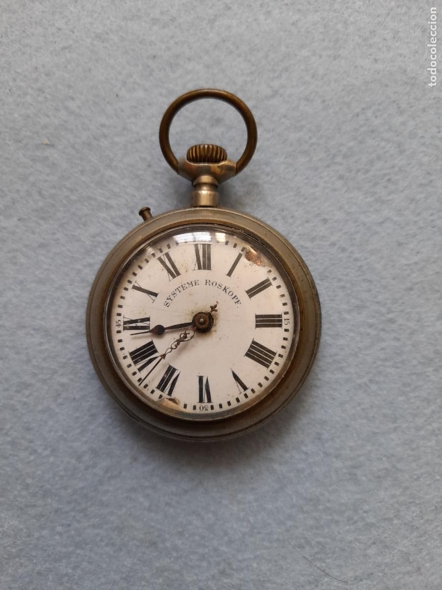 Taschenuhren: Reloj de Bolsillo Marca Roskopf. Con caja de metal.