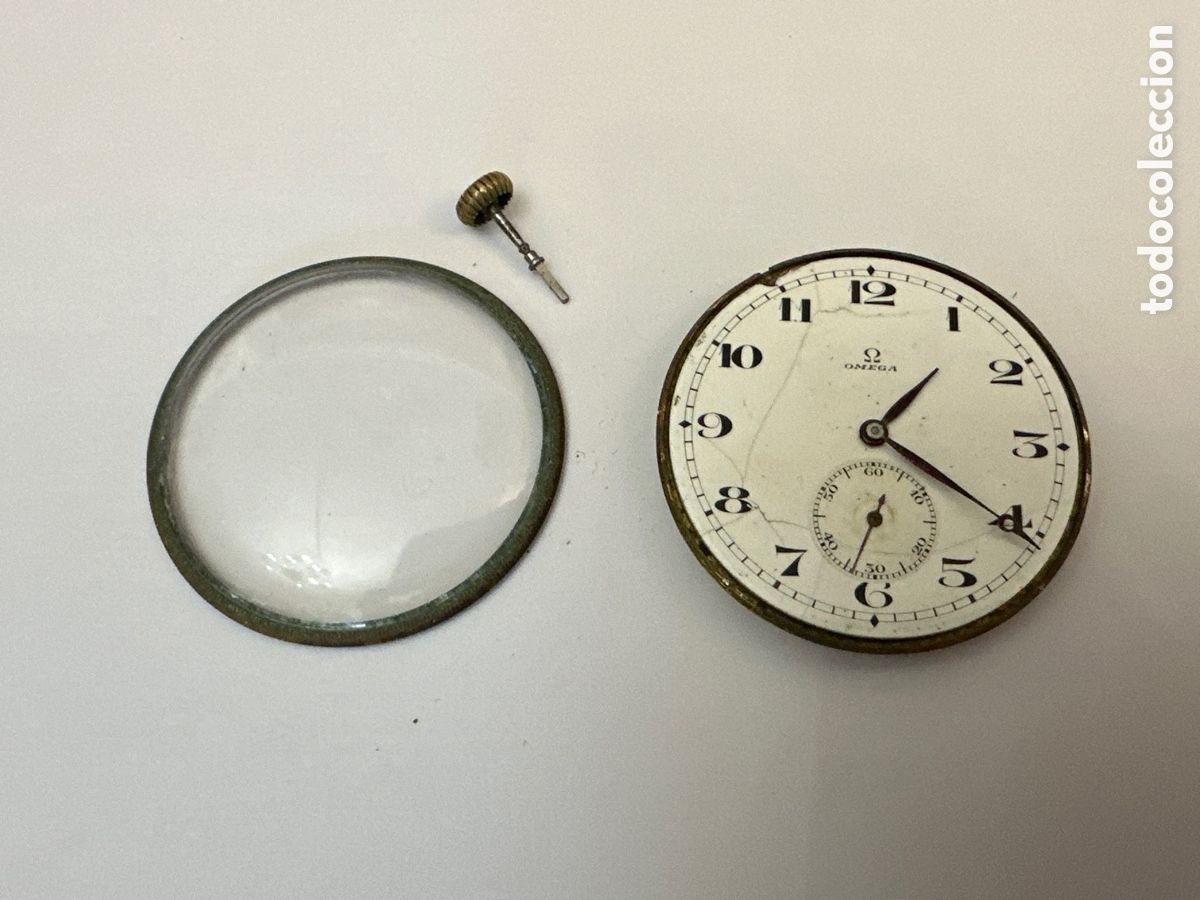 Relojes de bolsillo: M&Aacute;QUINA, ESFERA, CRISTAL Y CORONA DE RELOJ DE BOLSILLO OMEGA ( PARA REPARAR O PIEZAS )
