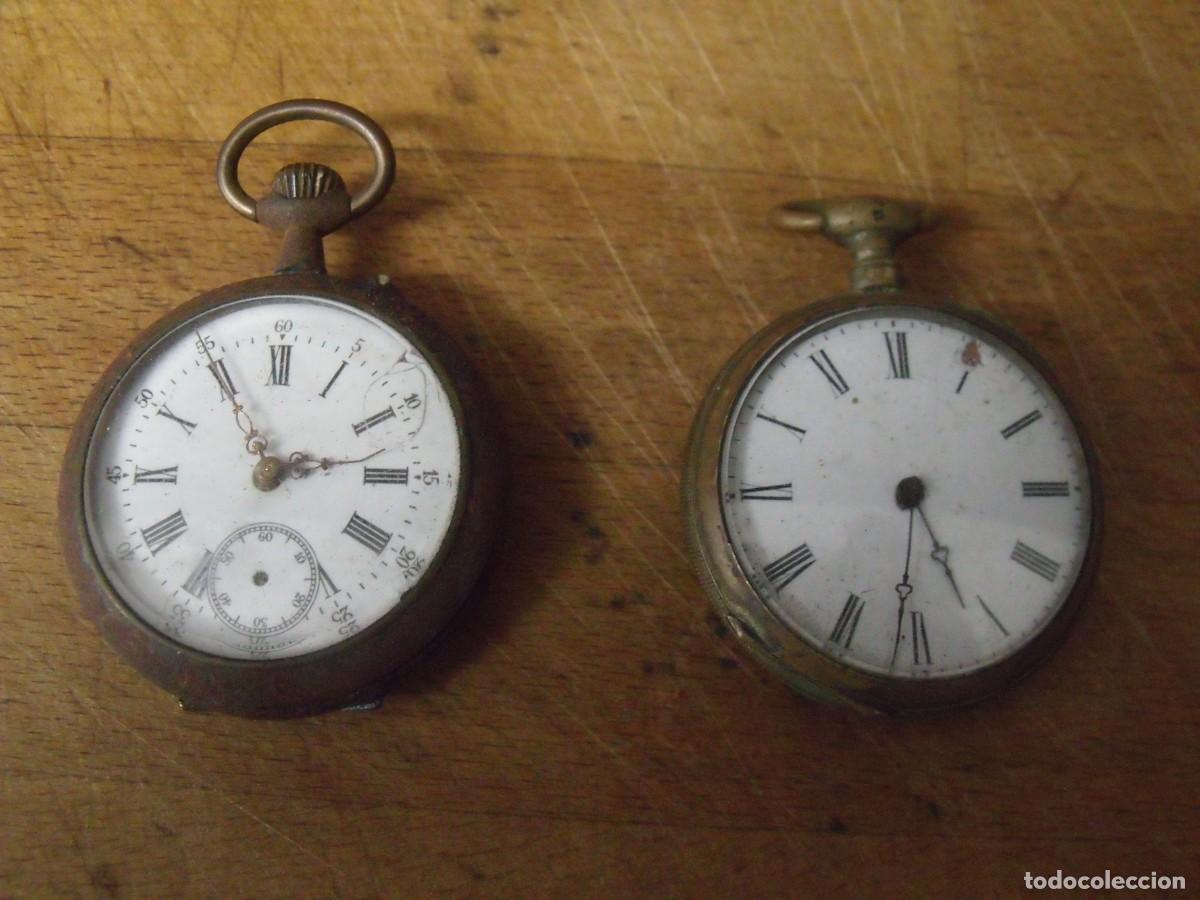 Relojes de bolsillo: 2 RELOJES BOLSILLO EN HIERRO Y METAL PLATEADO O PLATA-LOTE 259-95