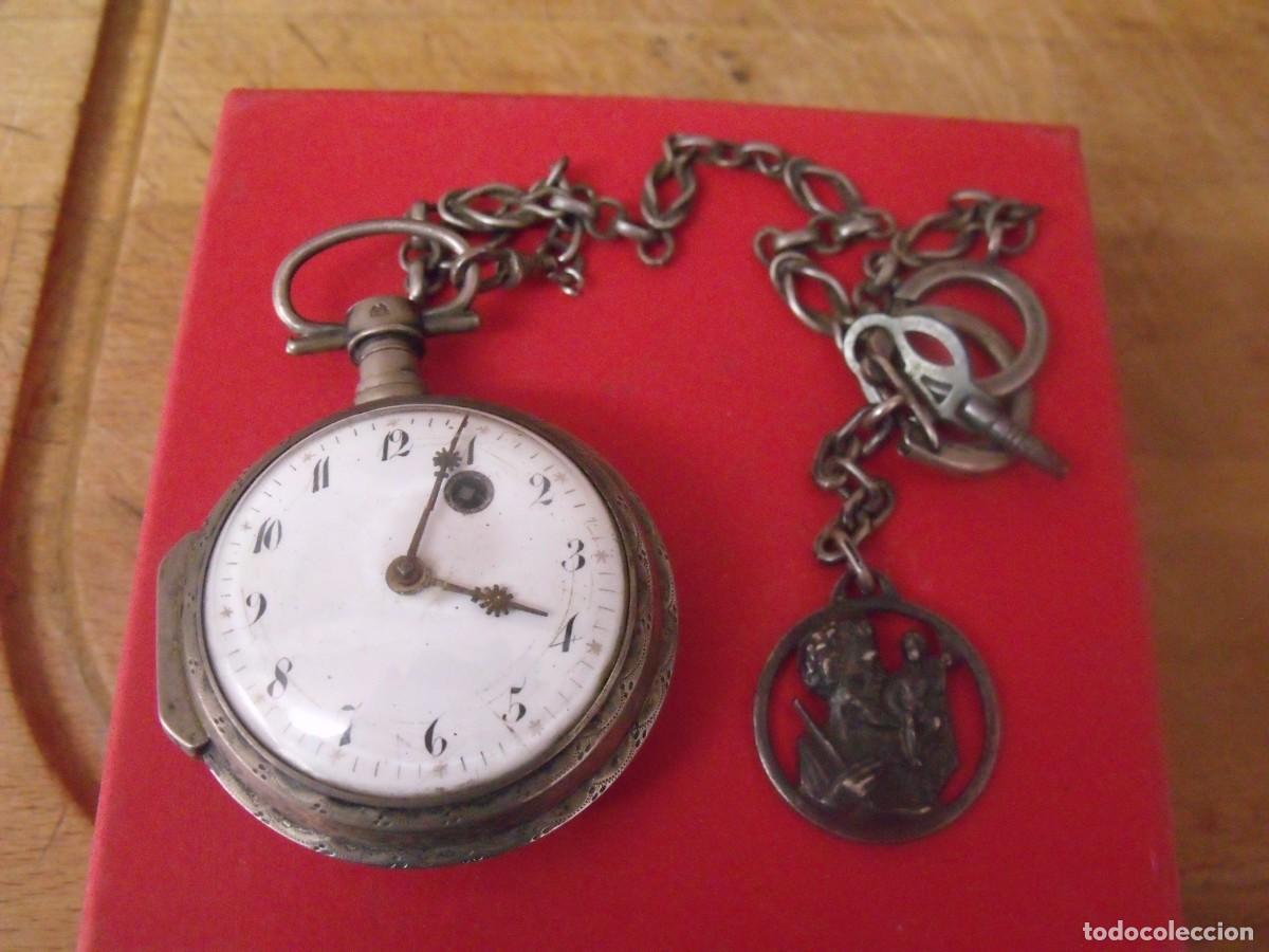 Relojes de bolsillo: ANTIQUISIMO RELOJ BOLSILLO CATALINO-PLATA-A&Ntilde;O 1790/10-LEONTINA PLATA-SANCRISTOBAL-LOTE 259-95.FUNCIO
