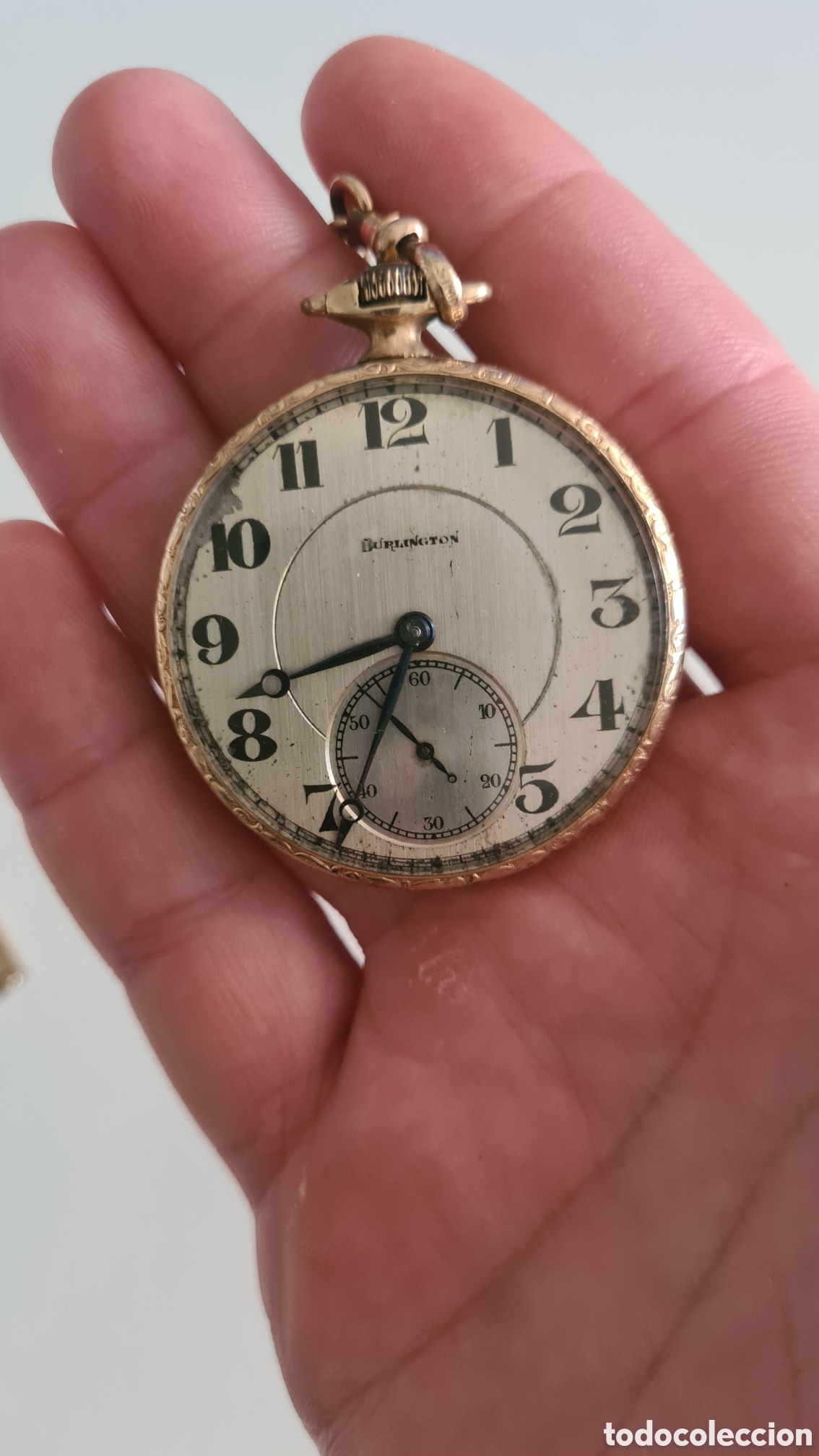 Relojes de bolsillo: Reloj de bolsillo Burungton caja de oro de 14 kilates .