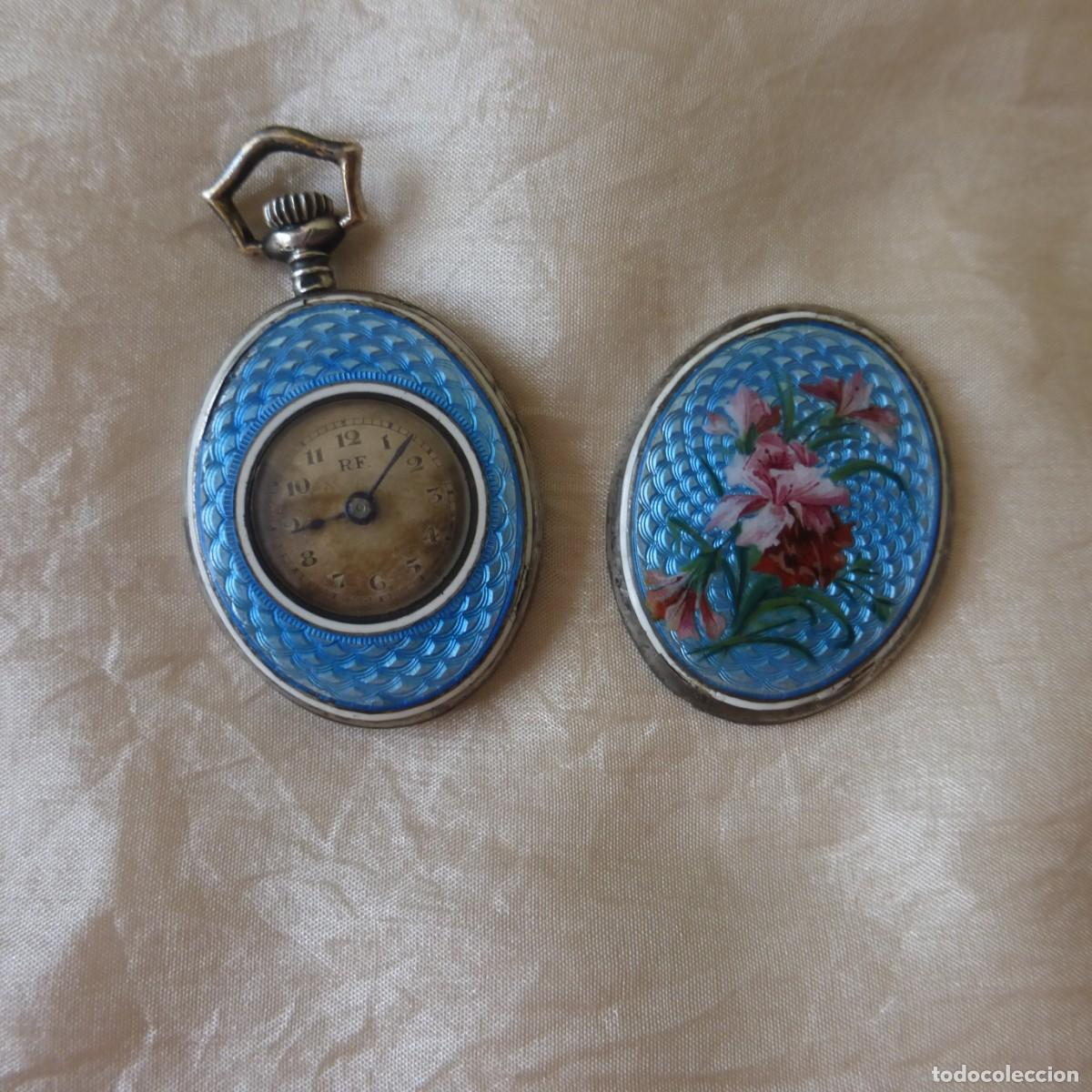 Relojes de bolsillo: ANTIGUO COLGANTE RELOJ SE&Ntilde;ORA PLATA 935 ESMALTE GUILLOCHE PPIO. S. XX STERLING SILVER ENAMEL WATCH