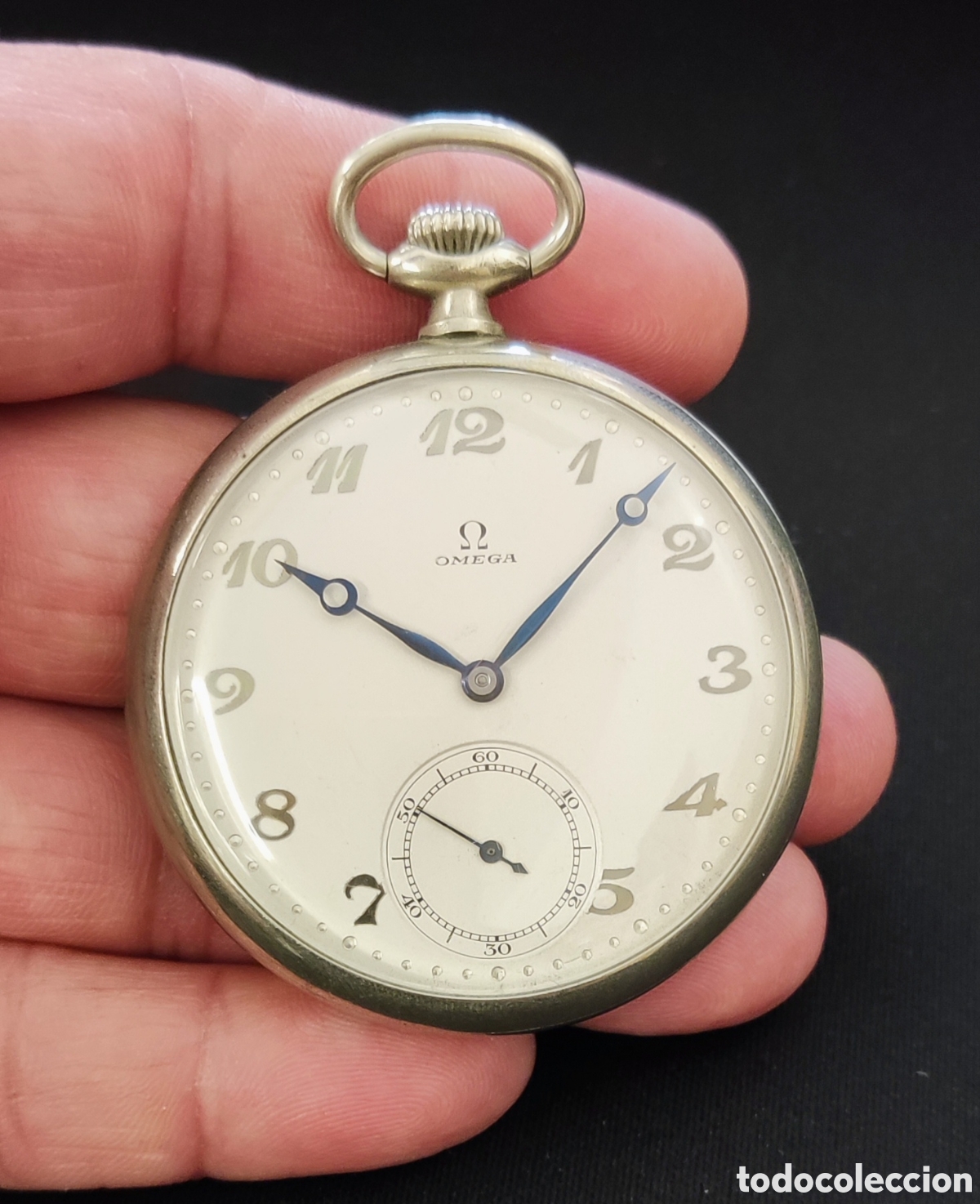 Relojes de bolsillo: Omega. Reloj de bolsillo. Perfecto estado. Funcionando. Metal plateado. Vintage.