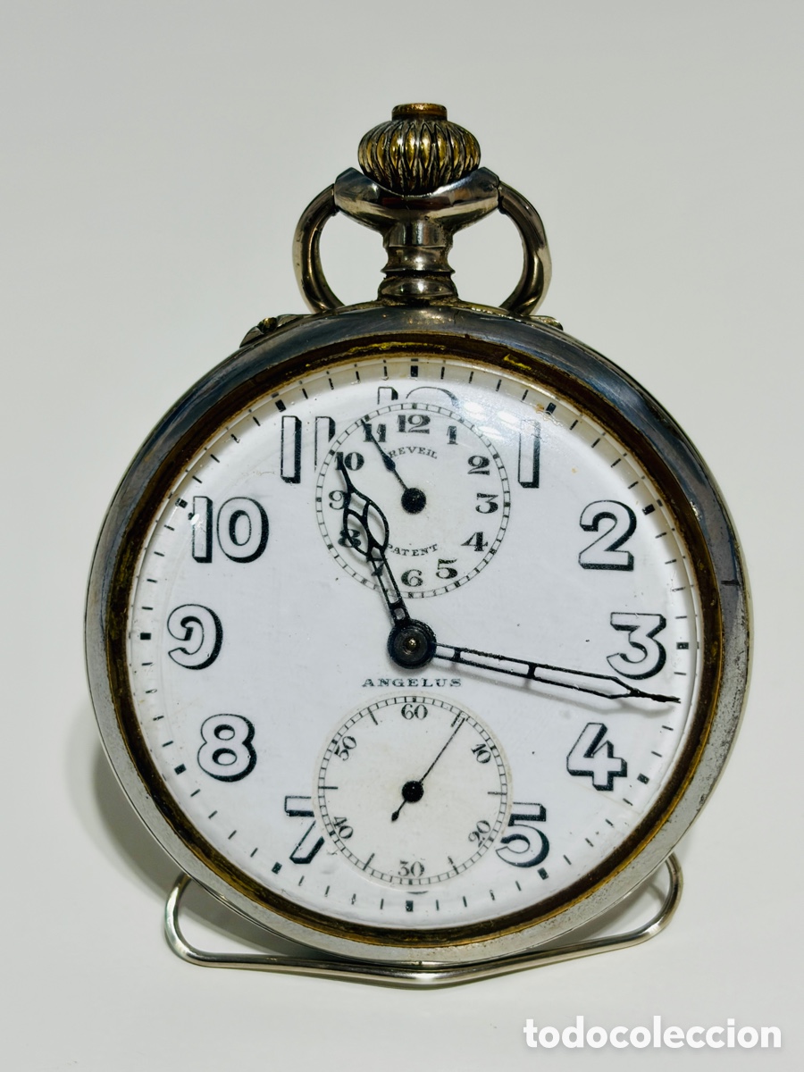 Relojes de bolsillo: Antiguo reloj de bolsillo ANGELUS R&eacute;veil Patent Swiss &ndash; Alarma mec&aacute;nica &ndash; Funciona &ndash; ca. 1910-1920