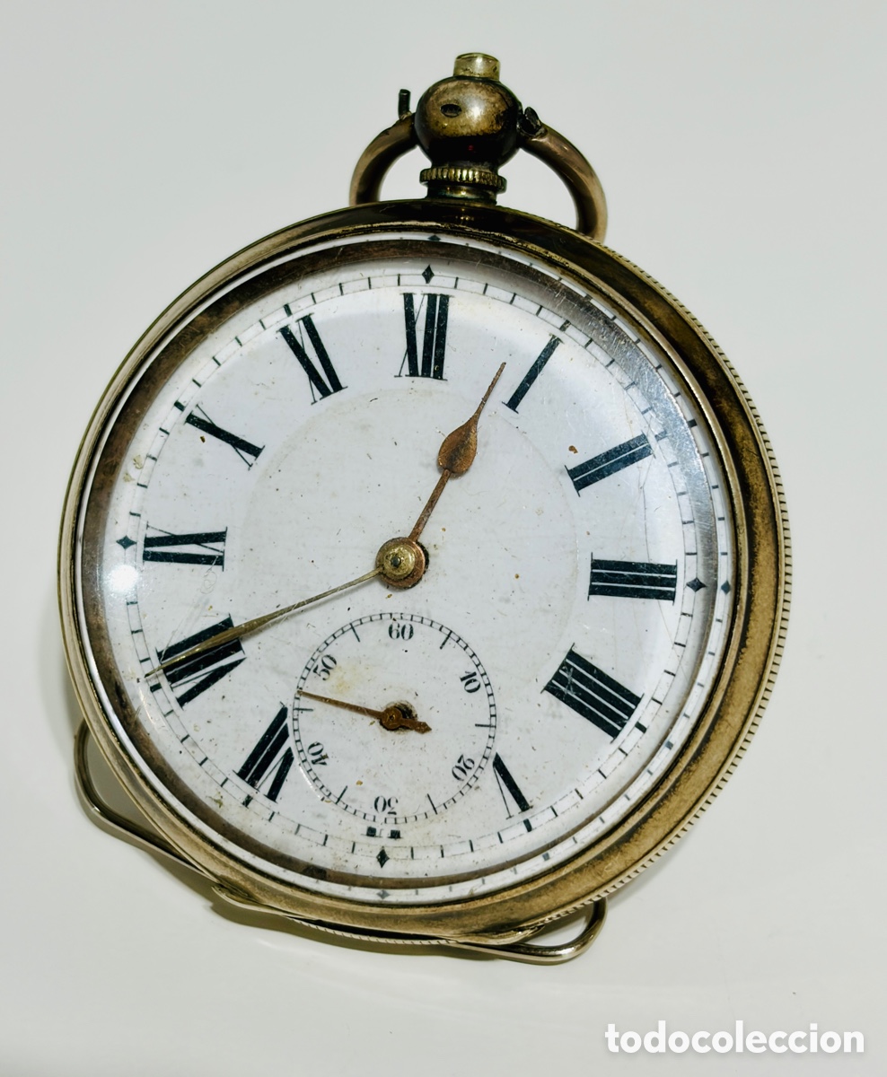 Relojes de bolsillo: Antiguo reloj de bolsillo de PLATA 925 con llave original &ndash; Funciona &ndash; Siglo XIX &ndash; 53 mm